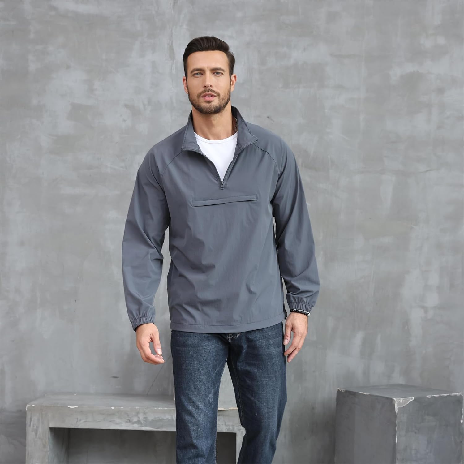 Opomelo Men's Athletic Quarter Zip Pullover Golf Hiking Running Lightweight Jacket Workout Sweatshirt With Pocket - Image 2