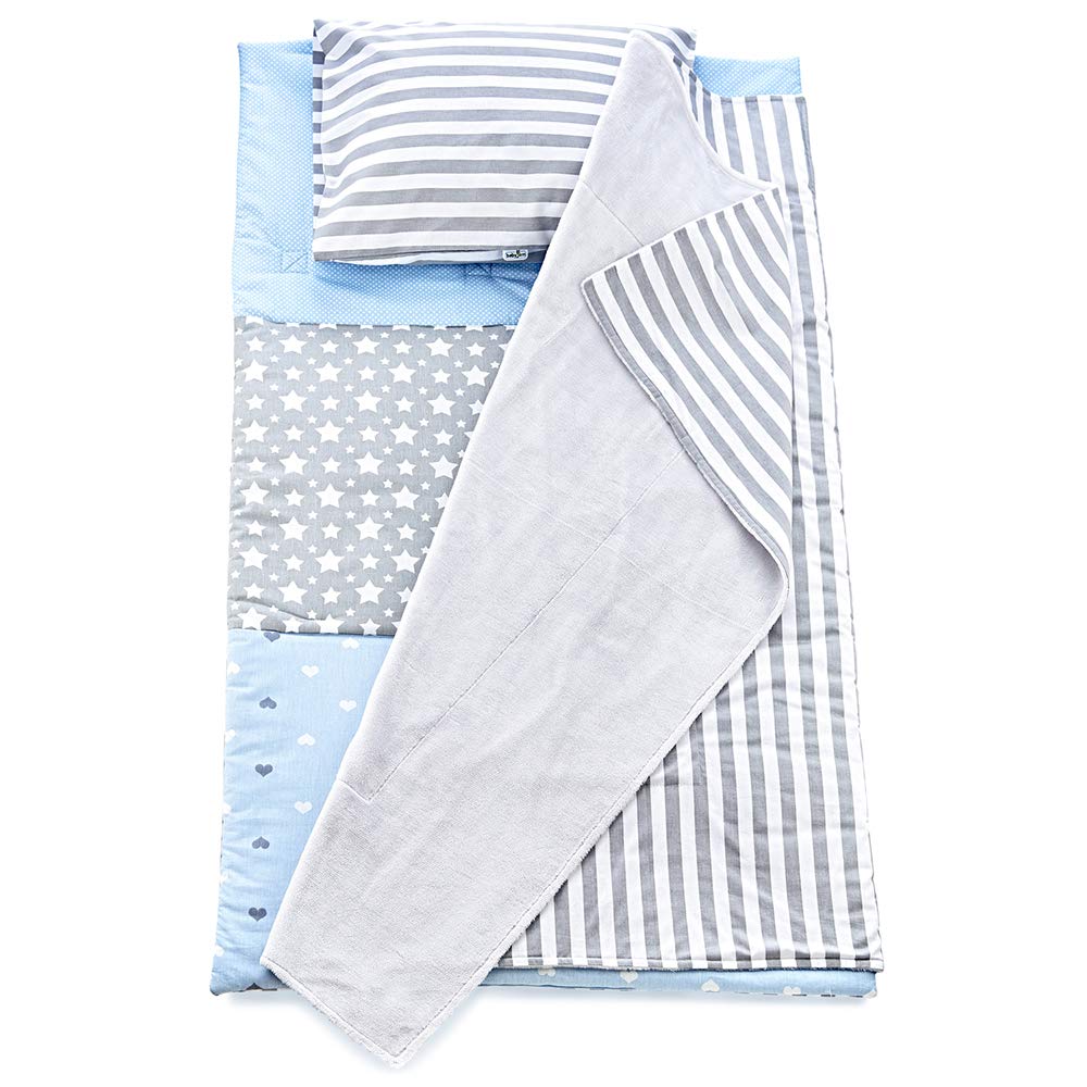 Babyjem Super Soft Toddler Nap Mat Includes Pillow, Mat and Blanket, Nap Mat Modern Kids Nap Mat Lightweight for Toddlers(Blue)