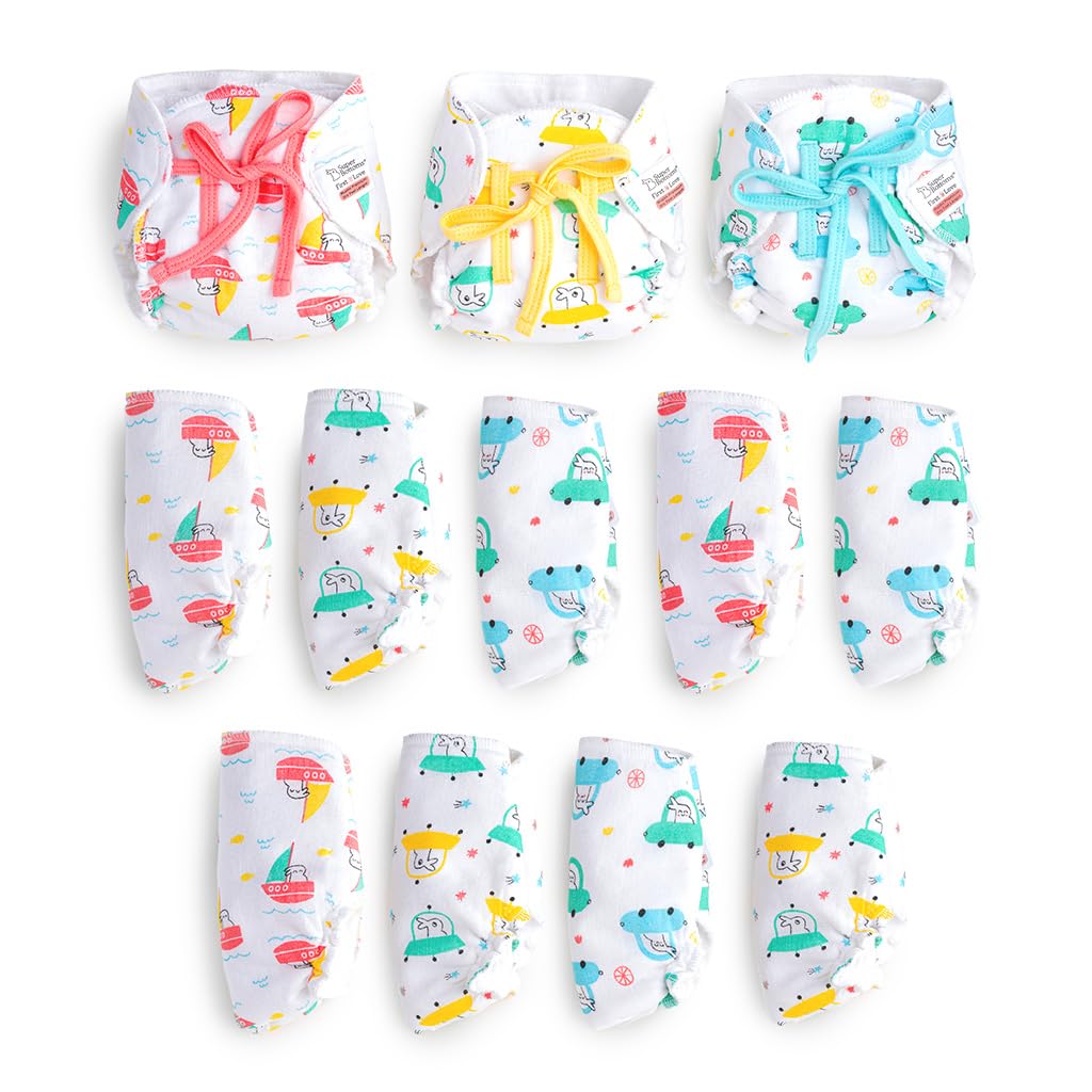 SuperBottoms DryFeel Baby Langot 0-6 months l Organic Cotton Modern Baby Nappy l Mess-free Langot with Gentle Elastics l Super DryFeel Top Layer l Diaper-free Time Essential | 12 Pack