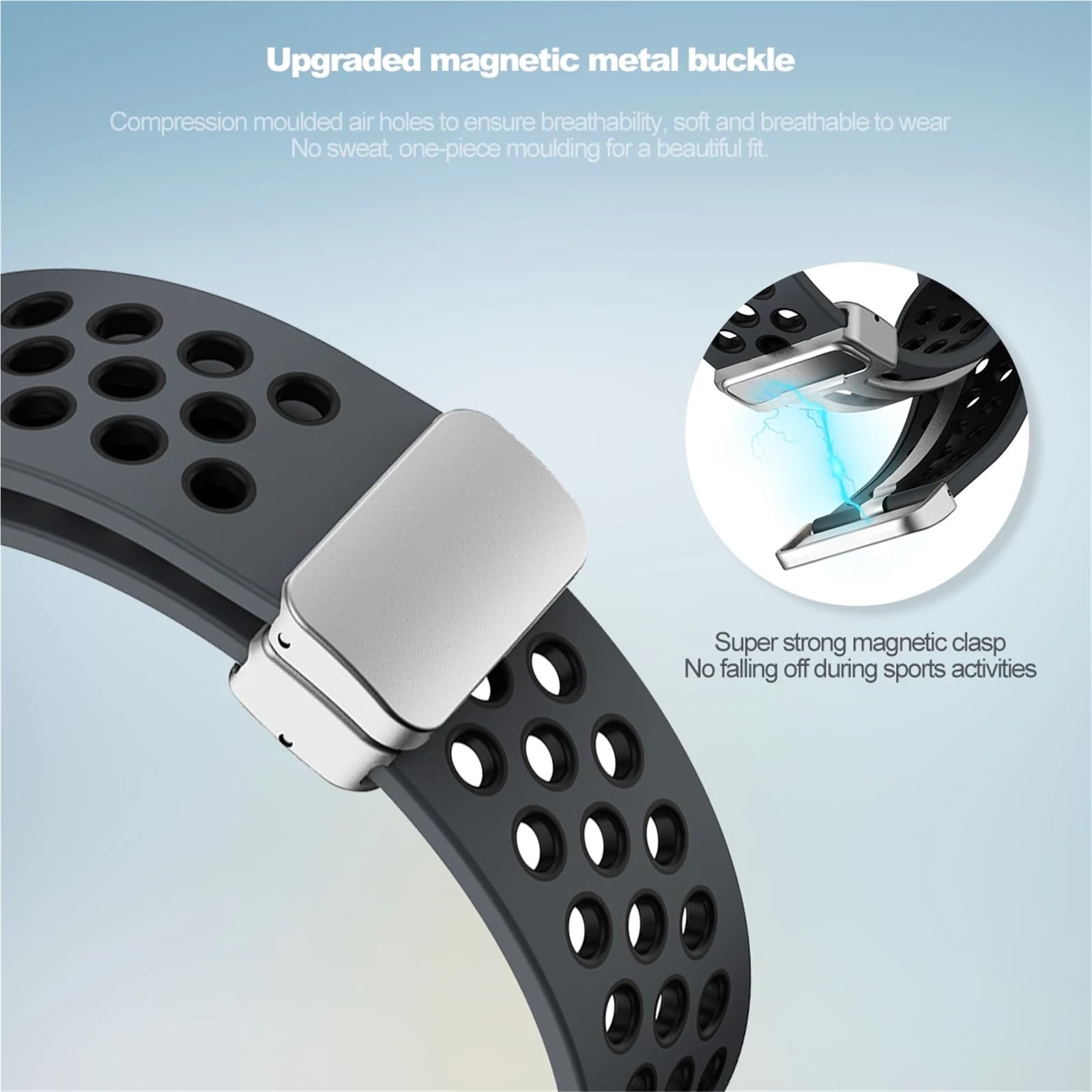 JDIME Cinturino in silicone da 20 mm per Samsung Galaxy Watch 6 Classic 43 47mm 5Pro 45mm Breathe No Gaps Orologio con fibbia magnetica 7 6 5 4 40mm 44mm Cinturini per orologi