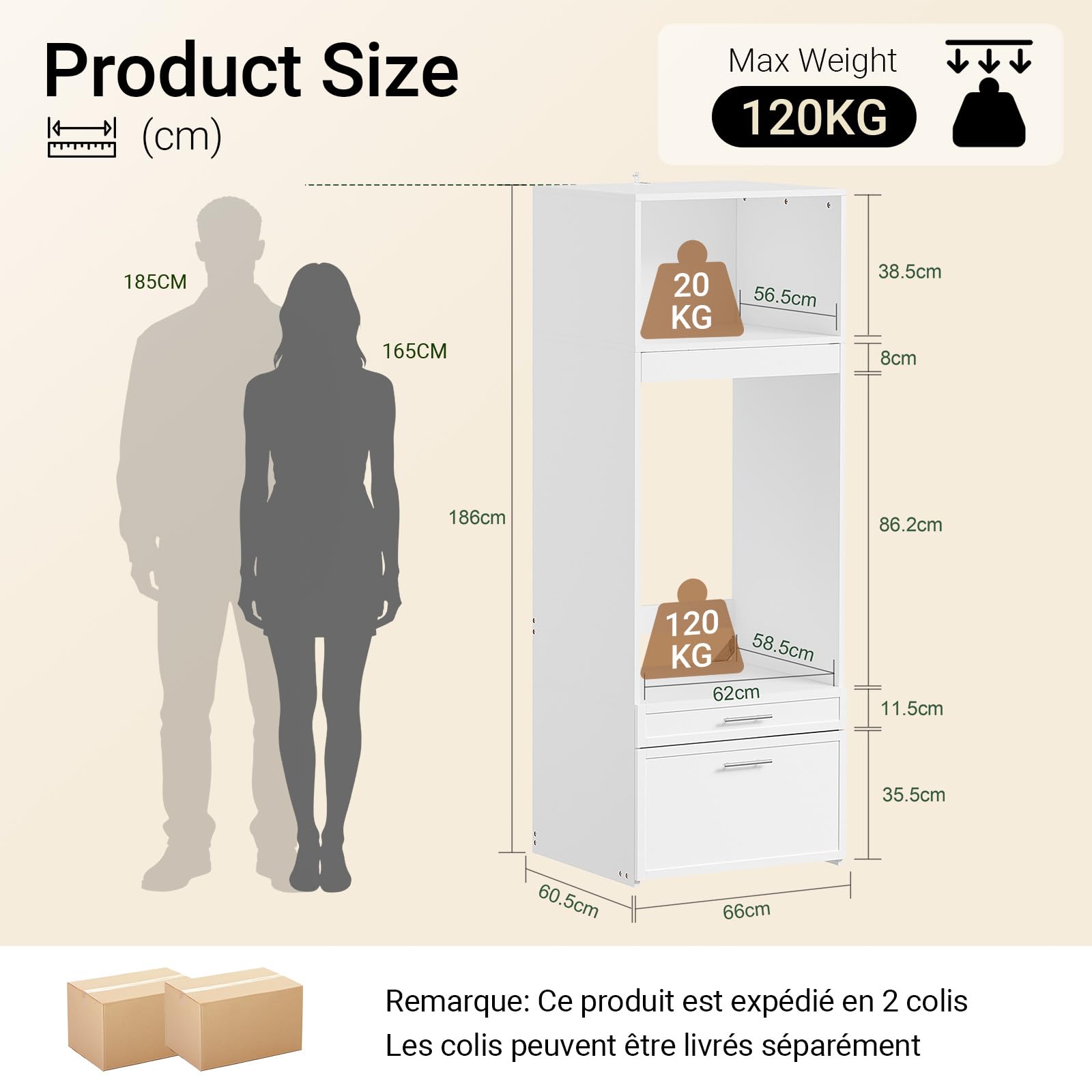 SoBuy Meuble Machine à Laver avec Tringle Coulissante 66x60,5x186 cm Blanc