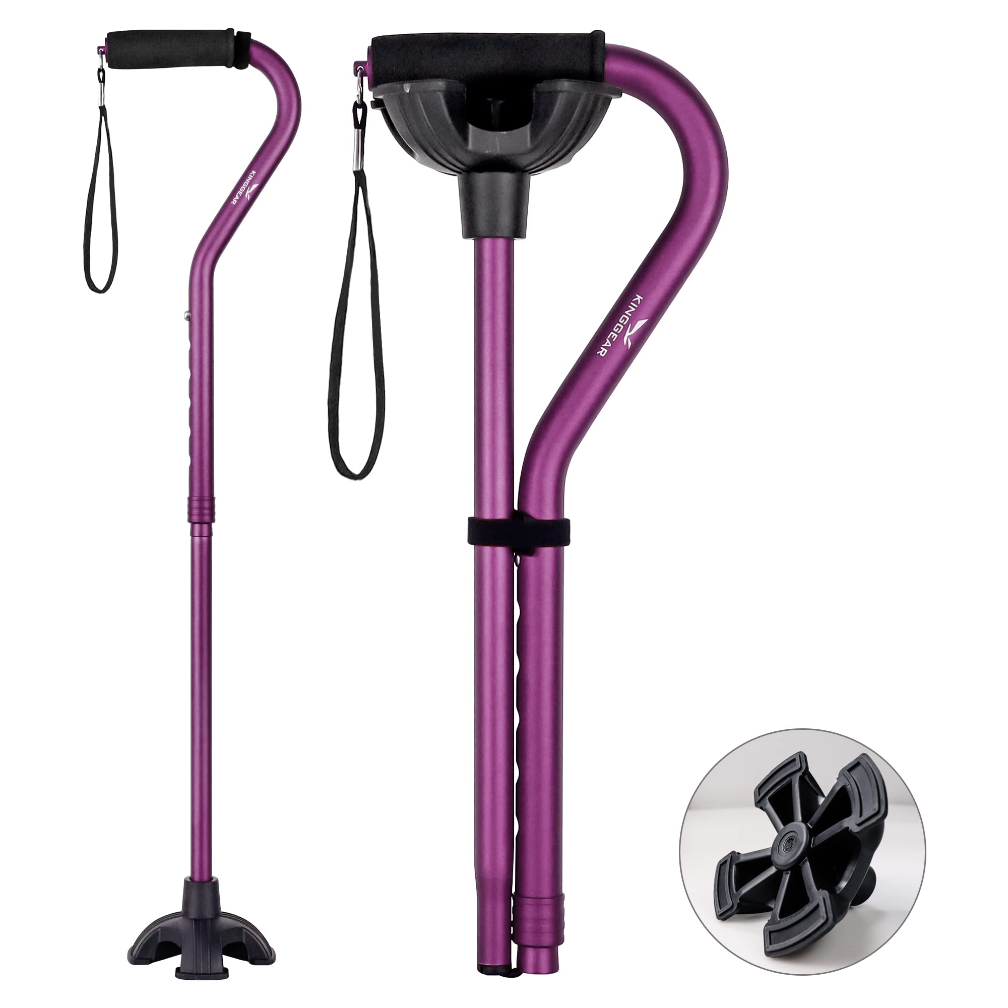 KingGear Adjustable Cane for Men & Women - Lightweight & Sturdy Offset Walking Stick - w/Additional Big Tip - Mobility Aid for Elderly, Seniors & Handicap