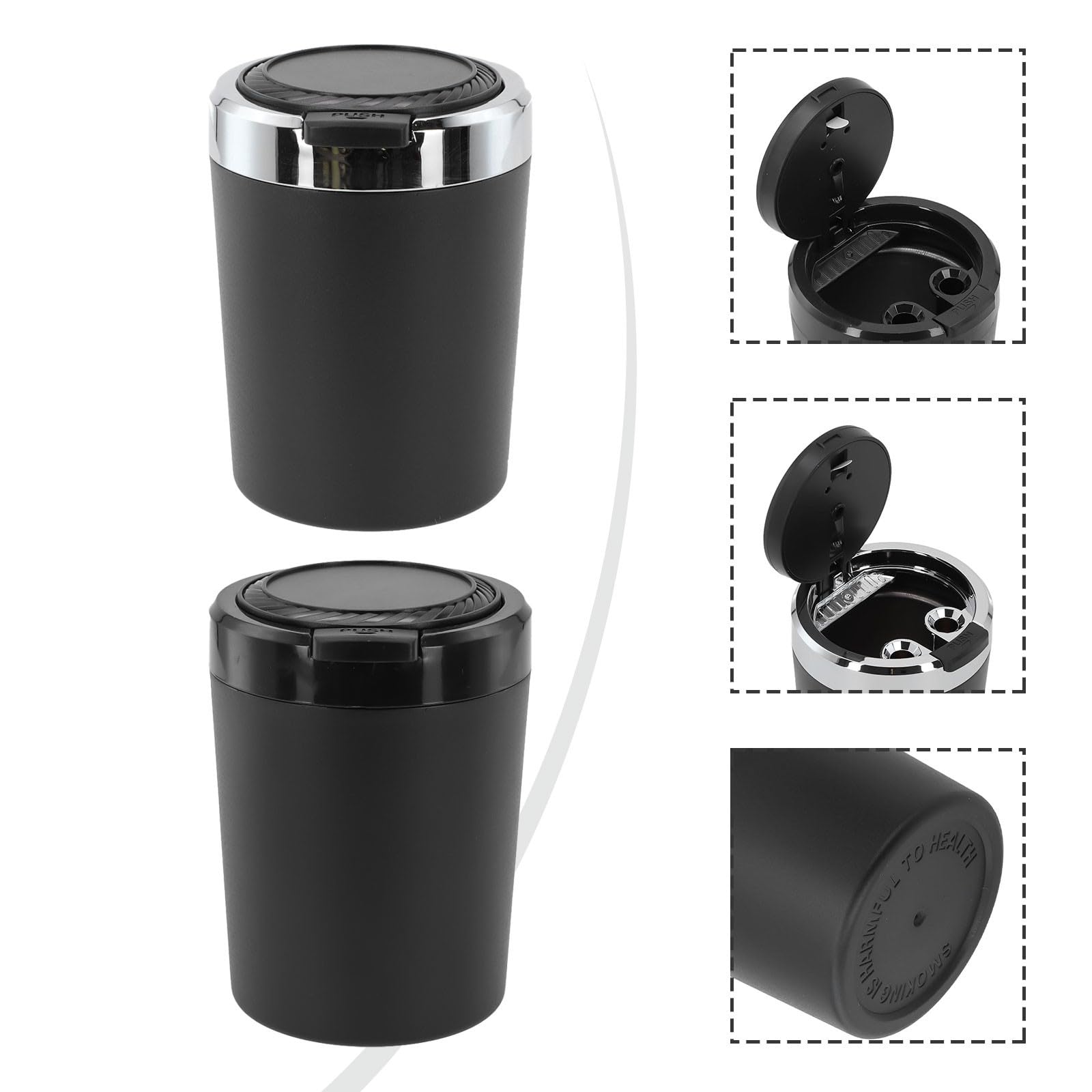 RichVibe LED Car Ash Tray with Lid, Smokeless Aluminum Alloy Cup Vehicle Cup Holders, Blue Light Illuminates on Opening, Detachable Liner, Black — view 8