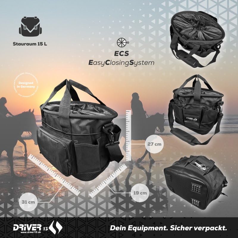 Driver13 poetstas pour paardenverzorging, Grooming Bag pour stal & ruitersport, avec draaggrepen et Compartiments, Noir
