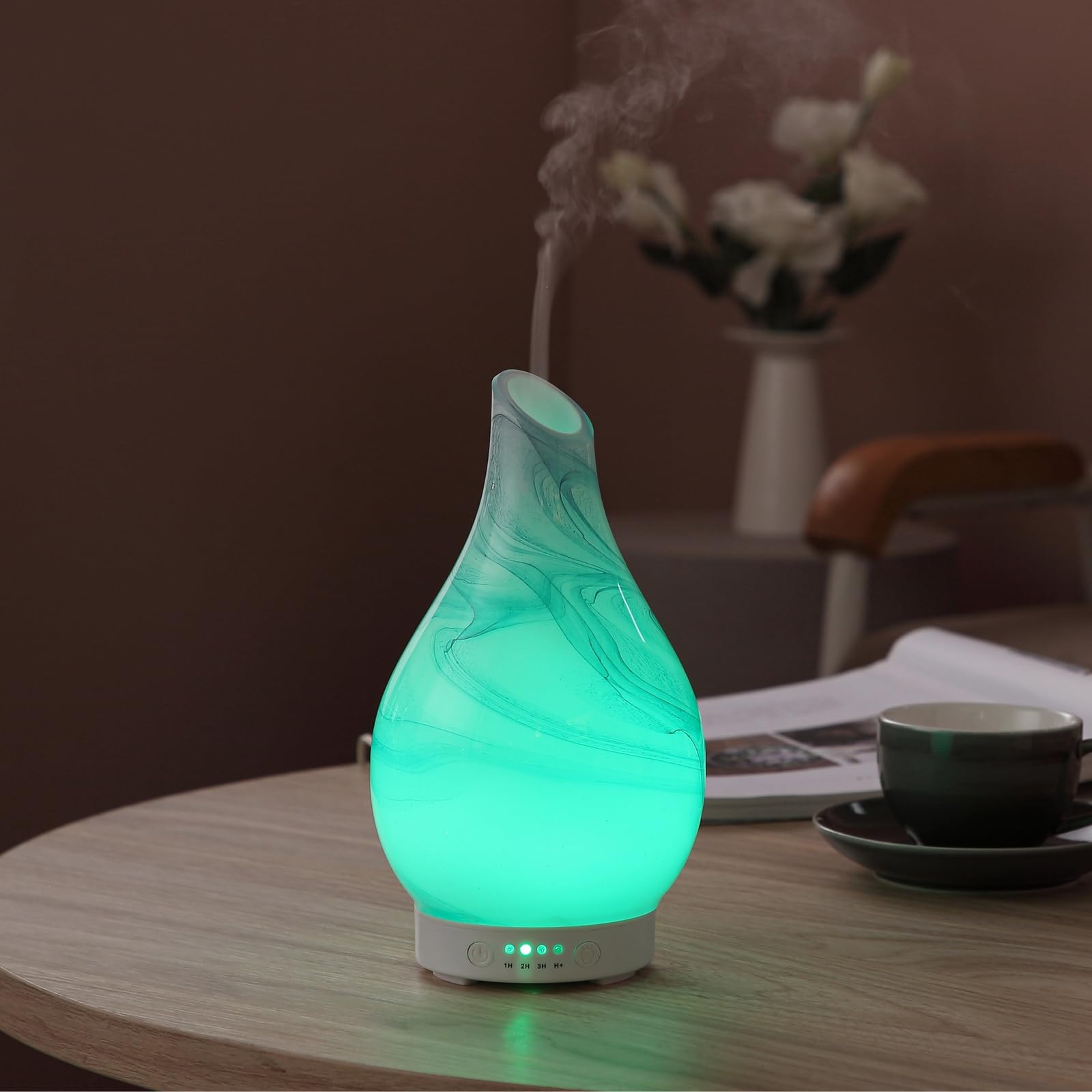 Zen'Aroma Difusor de Aceite Esencial Yangtze – Difusor ultrasónico de aromaterapia en frío – Difusor eléctrico humidificador – Cristalería con diseño Decorativo e iluminación LED Personalizable