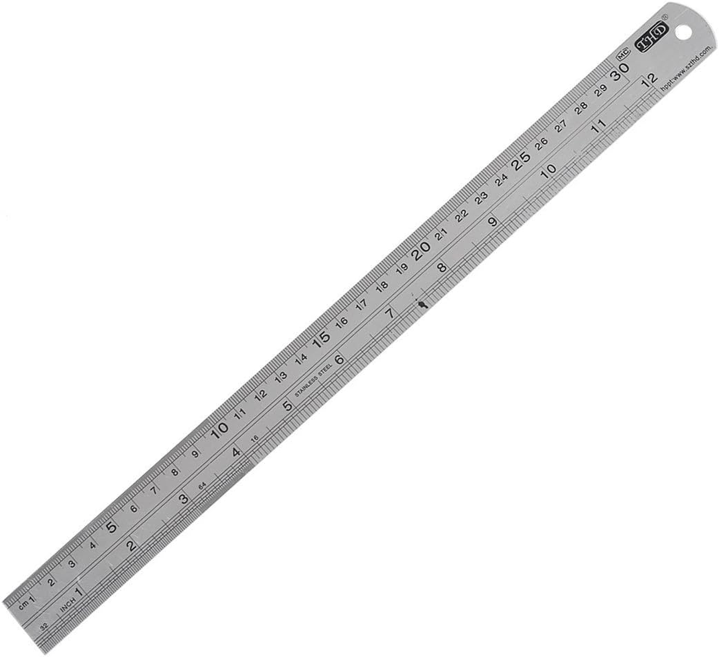 GLE2016 12 Inch/30cm Metal Metric Rigid Straight Edge Ruler for Measuring 2 Pack