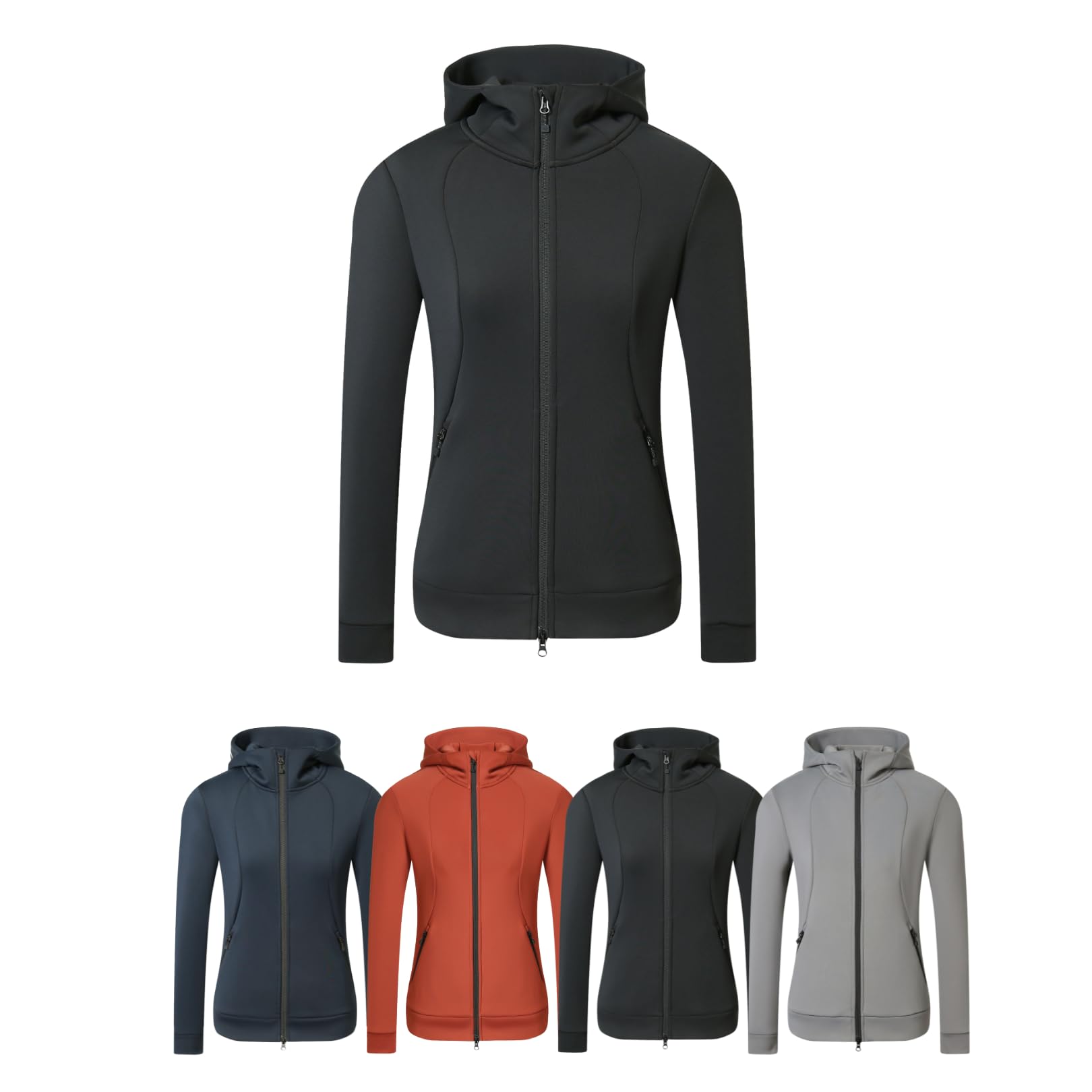 Covalliero - Damen Hoodyjacke – Zipper Hoodie aus Polyester & Spandex – Kapuzenjacke mit 2-Wege-Reißverschluss – Übergangsjacke mit 2 Taschen – Reitjacke – 4 Farben & 6 Größen