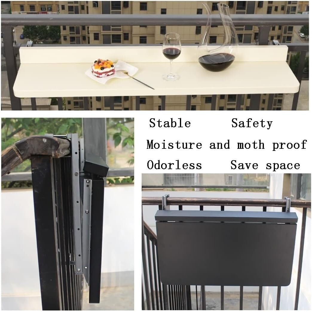 Tavolino pieghevole da balcone per esterni per piccoli spazi, tavolo da appendere alla parete per ringhiera bianco, nero - 120 x 28 cm