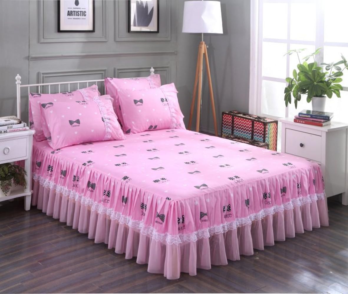 Morbuy Gonna da Letto Pizzo per Singolo Matrimoniale e Una Piazza e Mezza Elasticizzata Copriletto con Volant Coprirete per Letto Lenzuola con 2 Federe (200cmx220cm,Farfalla)