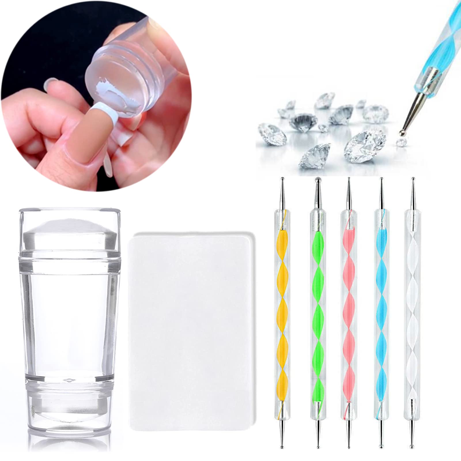 Amazon.com: Nail Stamper Nail Dotting Pen - French Tip Nail Stamp Double  Sided Clear Nail Art Stamper Jelly with Scraper, 5pcs Nail Pen Brushes,  Soft Silicone Stamper Printer DIY French Tip Nail