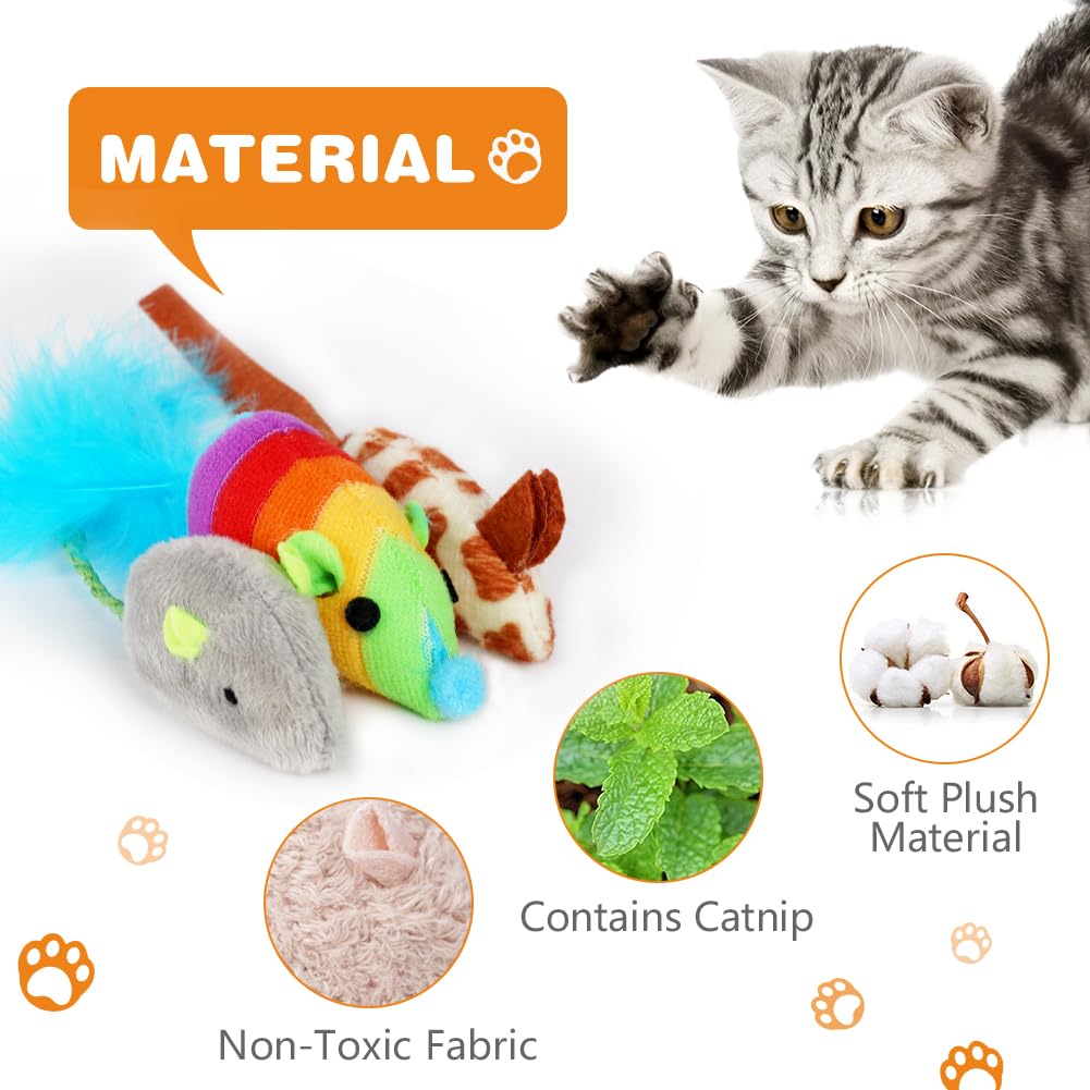 Adiwo Set di 9 Giocattolo per Gatti con Erba Gatta, Giocattolo Cuscini per Gatti, Gatto Mouse Giocattoli, Carini Peluche a Forma di Topo, Giocattoli di Erba Gatta per Coccolare, Giocare e Dental Care