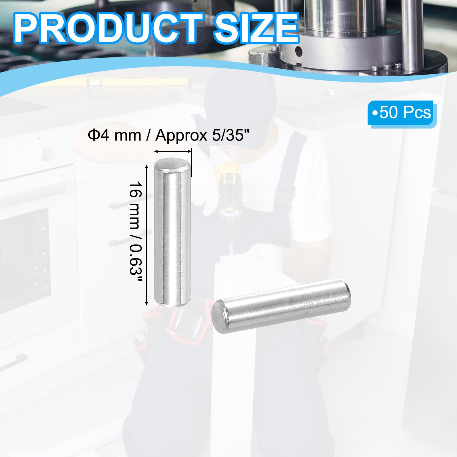PATIKIL 304 Stainless Steel Dowel Pin 4x12 mm (5/35" Dia) - Image 2