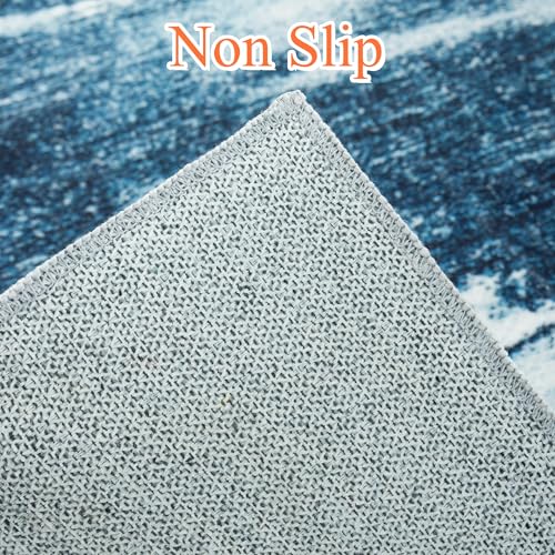 Carvapet 4x6 Rugs for Living Room Bedroom, Washable Dark Blue Modern Abstract Low Pile Carpet with Rubber Backing, Foldable, Non Slip Thin Area Rug