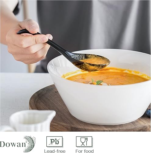 Miniatura 4 de DOWAN Cucharas de sopa, cerámica china, cucharas de sopa asiáticas, cuchara japonesa blanca grande para Ramen Pho Wonton Dumpling Miso, diseño de