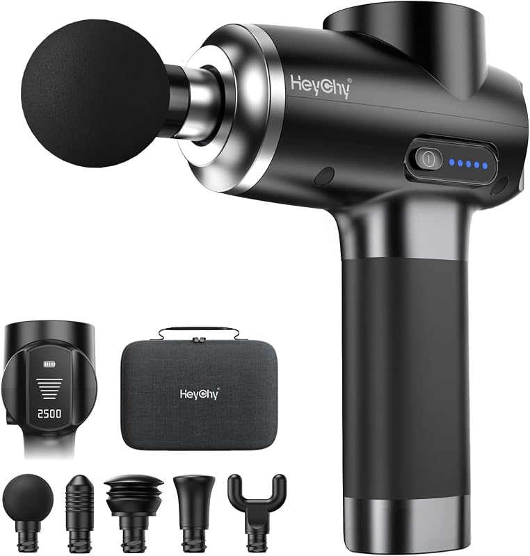 Percussion Massage Gun Deep Tissue, 12mm Portable Muscle Massager | LED Display, 5 Heads for Men Women Athletes, Back Legs Shoulder Relief, Quiet Home Gym Office, FSA Eligible, HSA