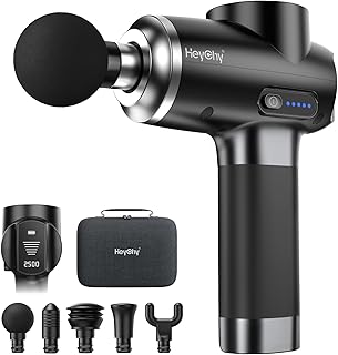 Percussion Massage Gun Deep Tissue, 12mm Portable Muscle Massager | LED Display, 5 Heads for Men Women Athletes, Back Legs Shoulder Relief, Quiet Home Gym Office, FSA Eligible, HSA
