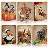 6 Pieces Thanksgiving Table Signs Vintage Wooden Blocks Table Centerpieces Thanksgiving Fall Tiered Tray Decorations Autumn Harvest Turkey Table Decorations for Home Kitchen Decor
