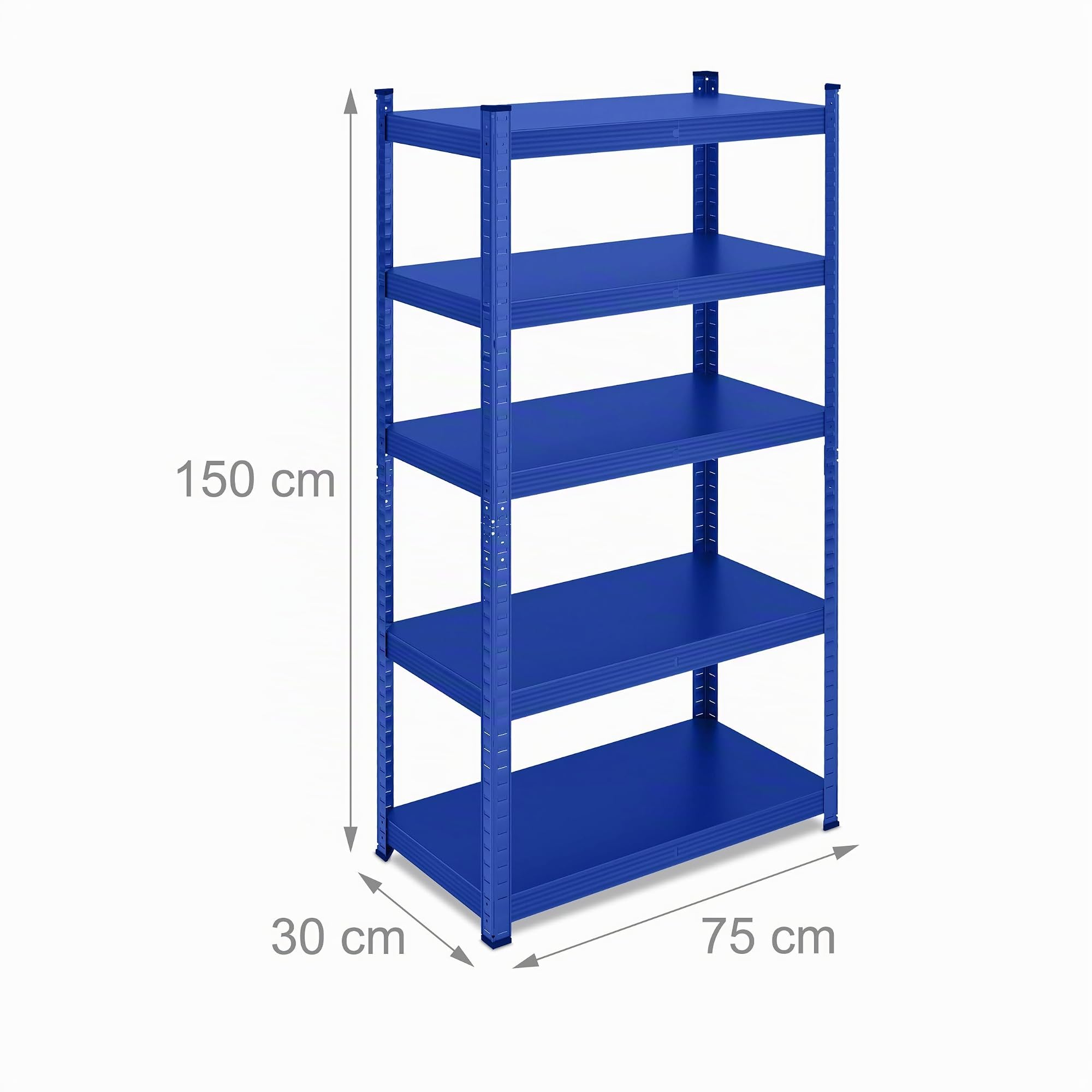 Relaxdays Estantería Metálica, Resiste 875 kg, 5 Baldas, Cargas Pesadas, Sótano, Taller, Acero, 150 x 75 x 30 cm, Azul