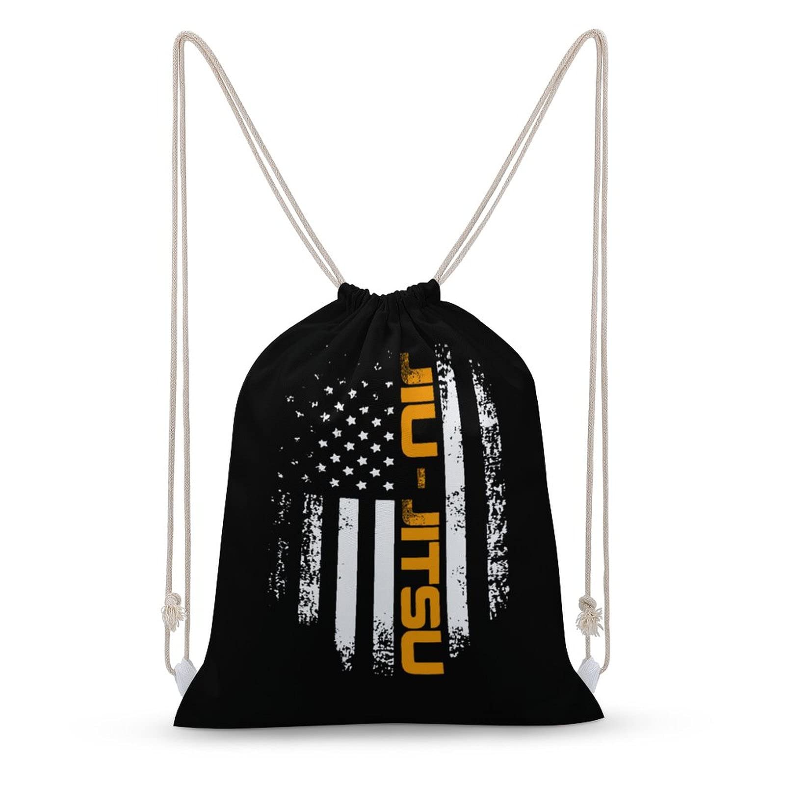 Jiu Jitsu USA Flag Canvas Drawstring Backpack Shoulder Pouch String Bag Sackpack For Gym Shopping Sport Yoga Travel