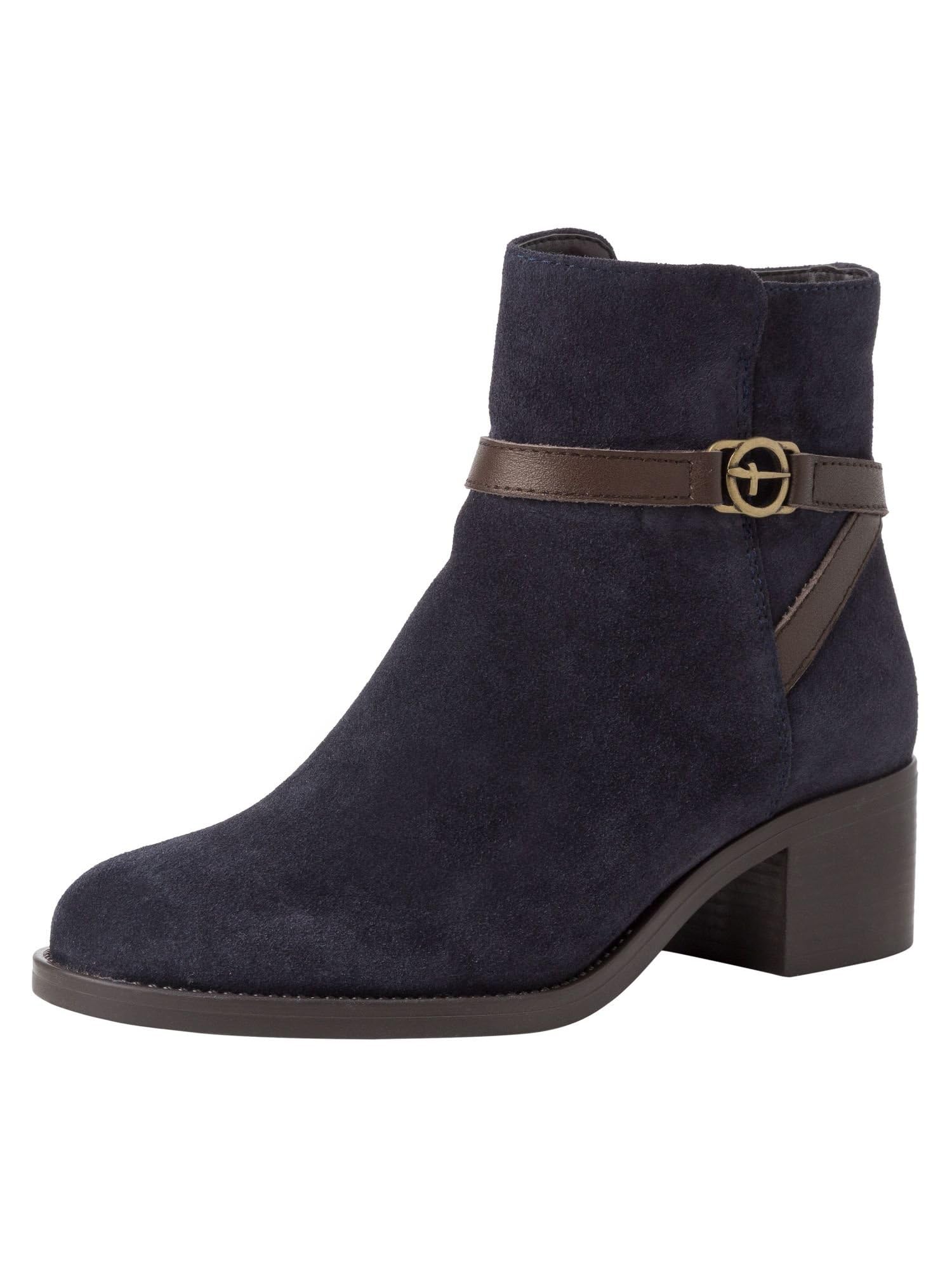 Tamaris Women's Leather Block Heel Ankle Boots, Navy Suede, 7.5 UK