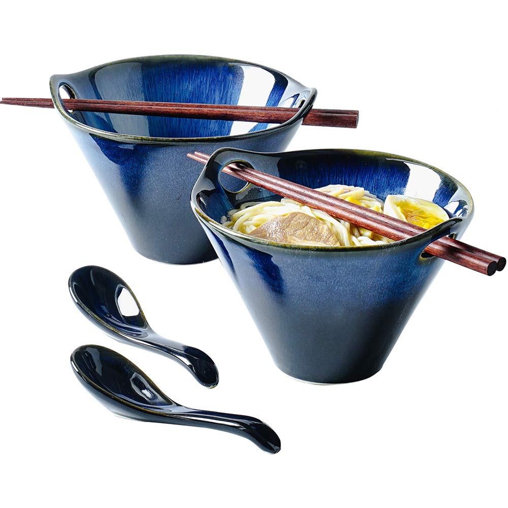 Ceramic Ramen Bowl,Noodle Bowls 20oz Porcelain Ramen Bowls for Soup,Noodle,Pho,Udon,2 Sets (6 Pieces)