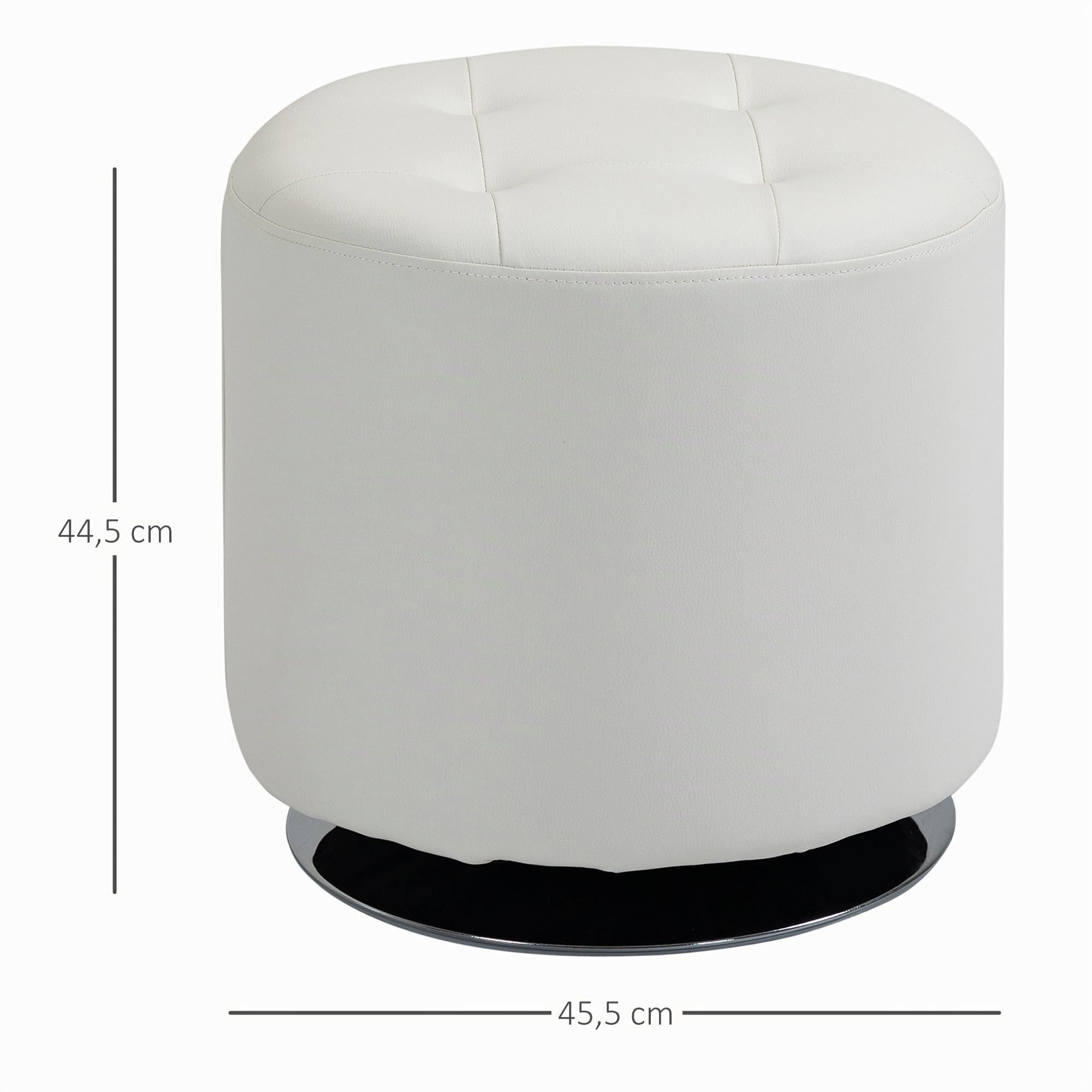 HOMCOM Reposapiés Otomano Giratorio Taburete Puff Redondo Tapizado en Piel Sintético de Estilo Moderno para Dormitorio Entrada Salón Ø45,5x44,5 cm Blanco
