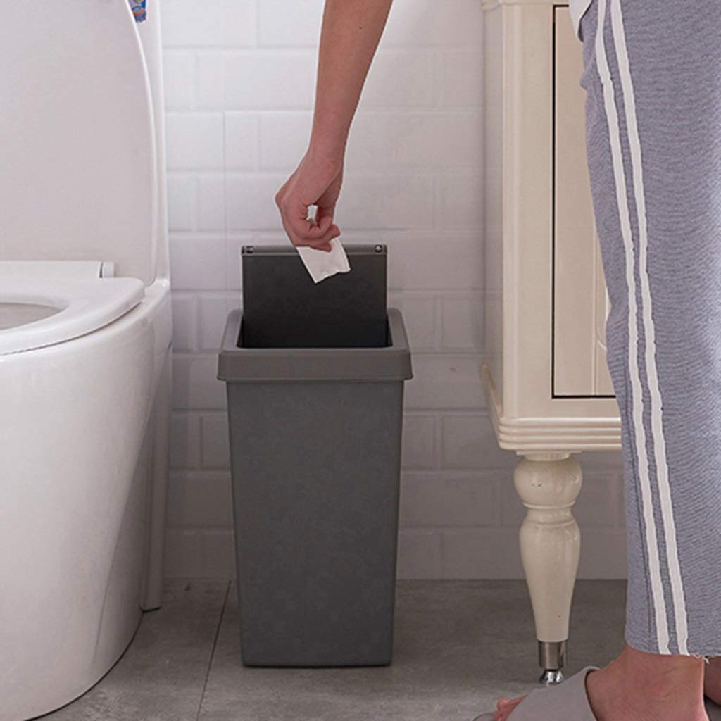 Trash Can Simple Sliding Lid Kitchen Trash Can Sealing with Large Pressing Ring 18L Plastic Push-Type Waste Paper Basket for Home Office Waste Basket (Color : White) (White)