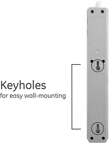 Miniatura 30 de GE - Paquete de 2 protectores de sobretensión de 6 tomas, extensión de 20 pies, 800 julios, enchufe plano, tapas de seguridad de cierre por torsión