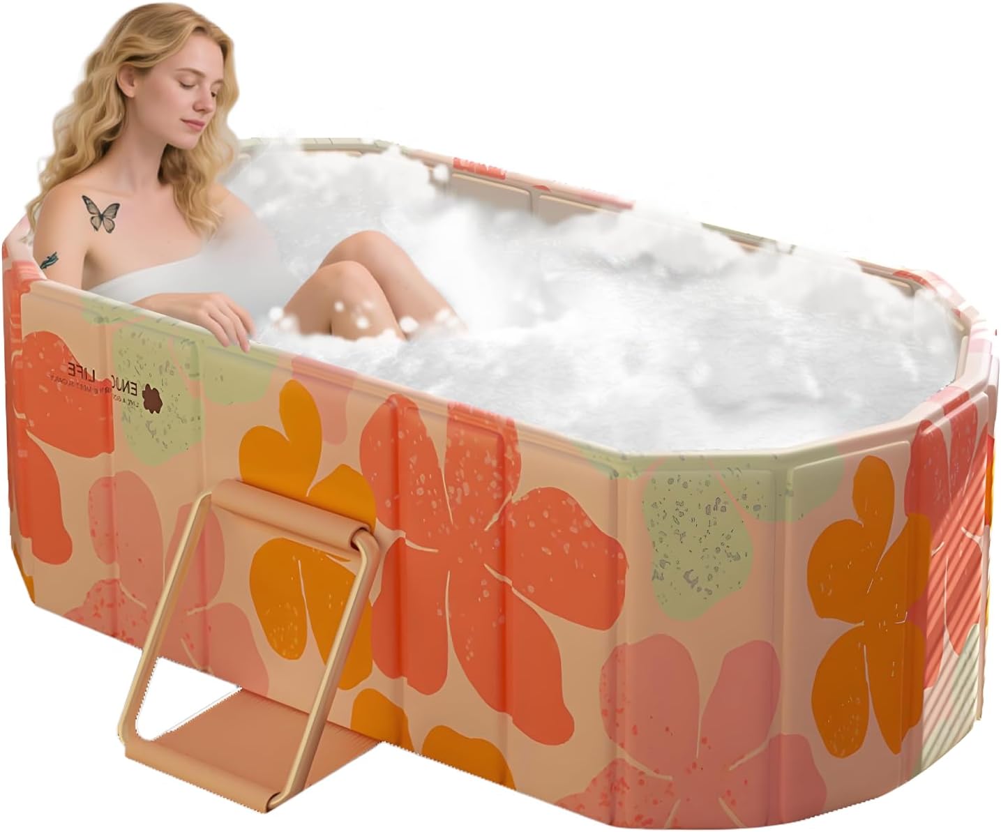 Gets 59" XXL Oval Ice Bath Tub For Athletes,Portable Bathtub for Adults Foldable Soaking Standing Hot Bath Tub for Shower Stall,Separate Family Bathroom SPA (Pink,59"×22"×19") 59 Inch Pink Without Lip