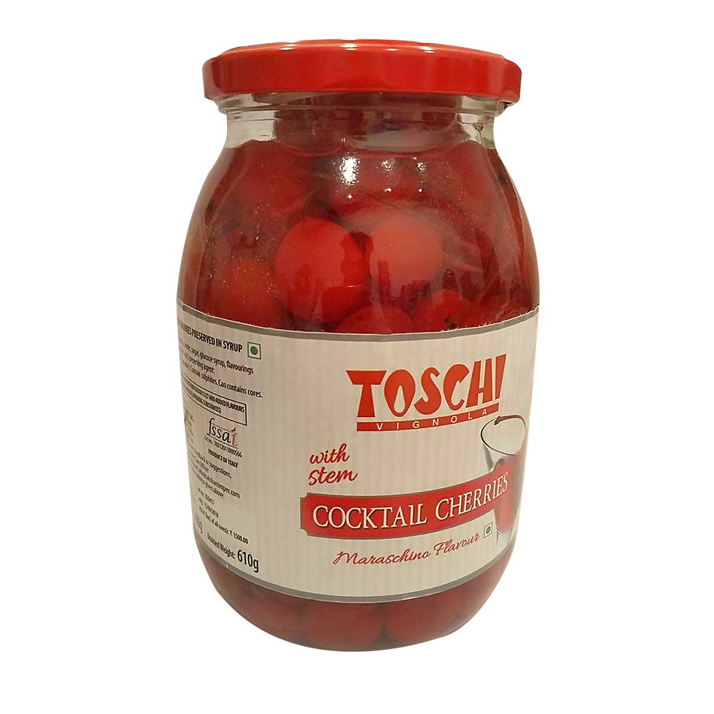 Lucgel Cerises rouges avec tige confites au sirop pour cocktail Toschi - 1,2 kg -