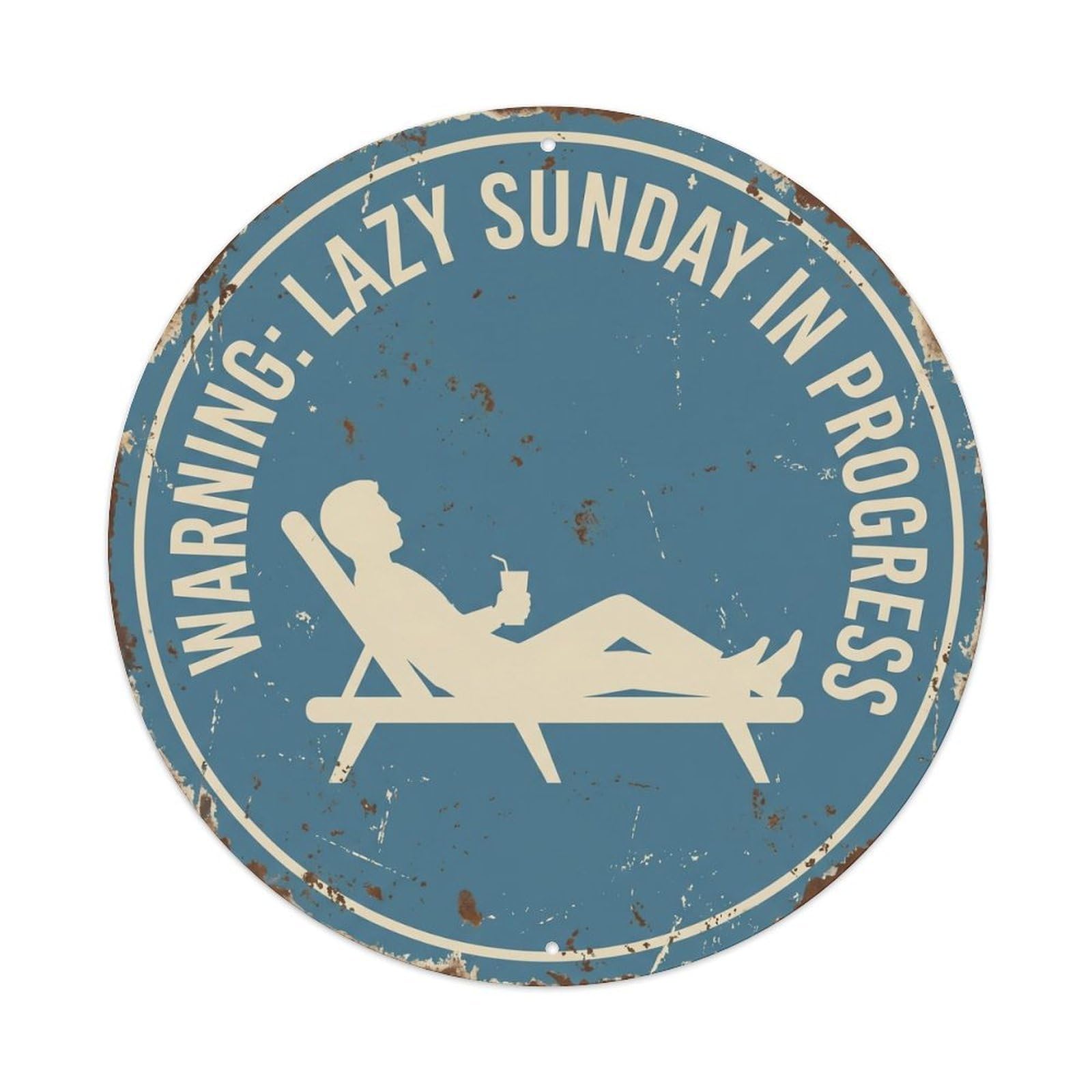 Vintage Funny Warning Lazy Sunday Warning Metal Tin Sign