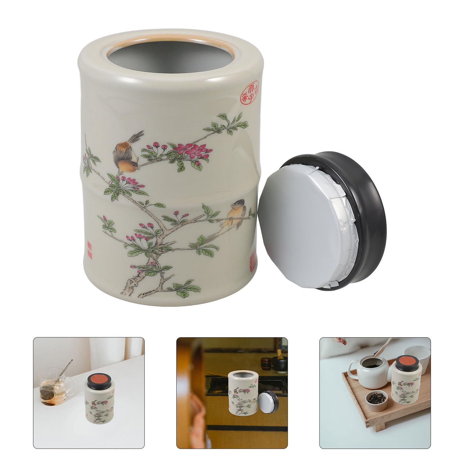 SOLUSTRE Barattolo in Ceramica Ermetico da 250ml con Coperchio per Conservare Tè e Alimenti Secchi, per Cucina e Decorazione da Tavolo