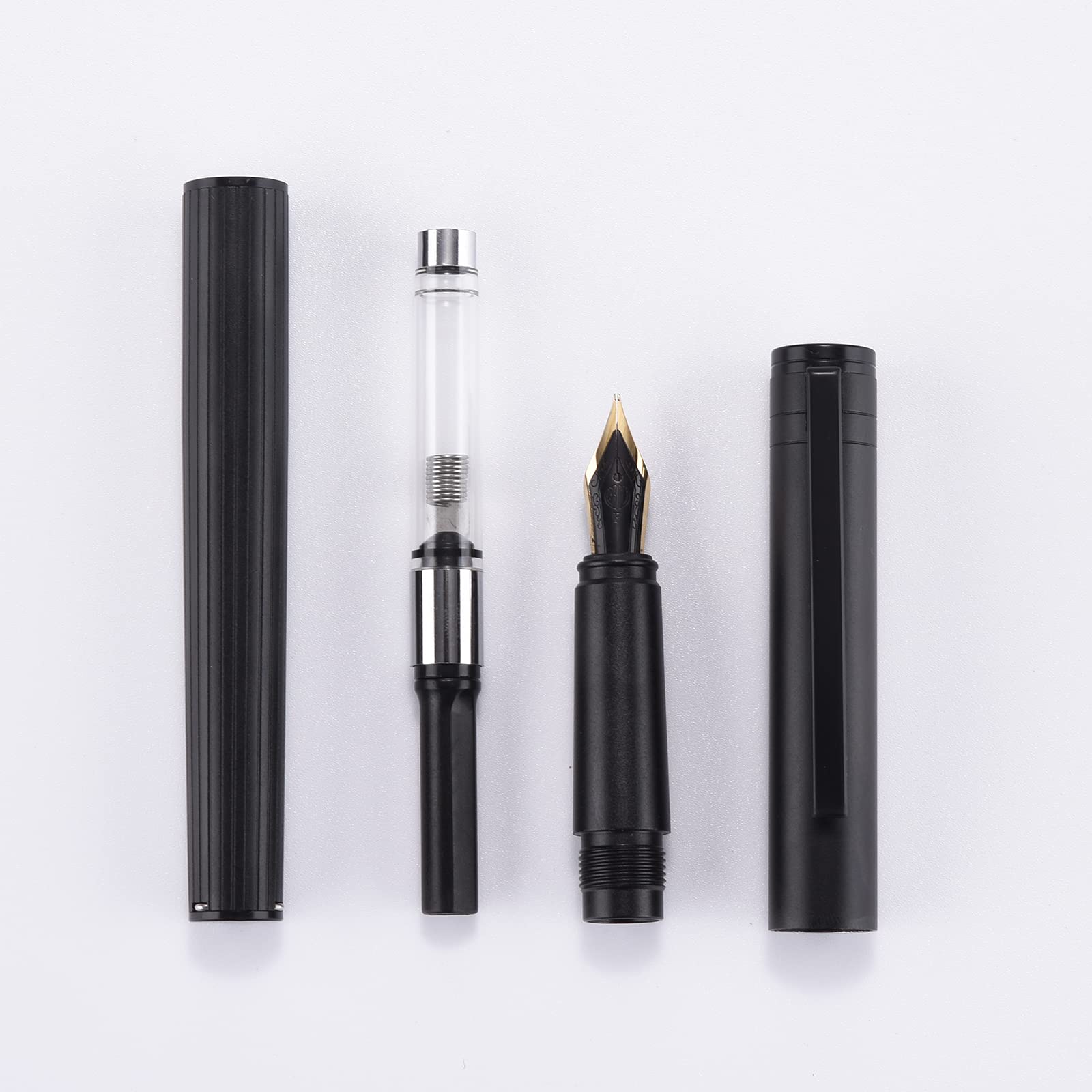 Hongdian H1 Stylo plume en aluminium Pointe extra fine, instrument d'écriture lisse avec convertisseur et étui Noir