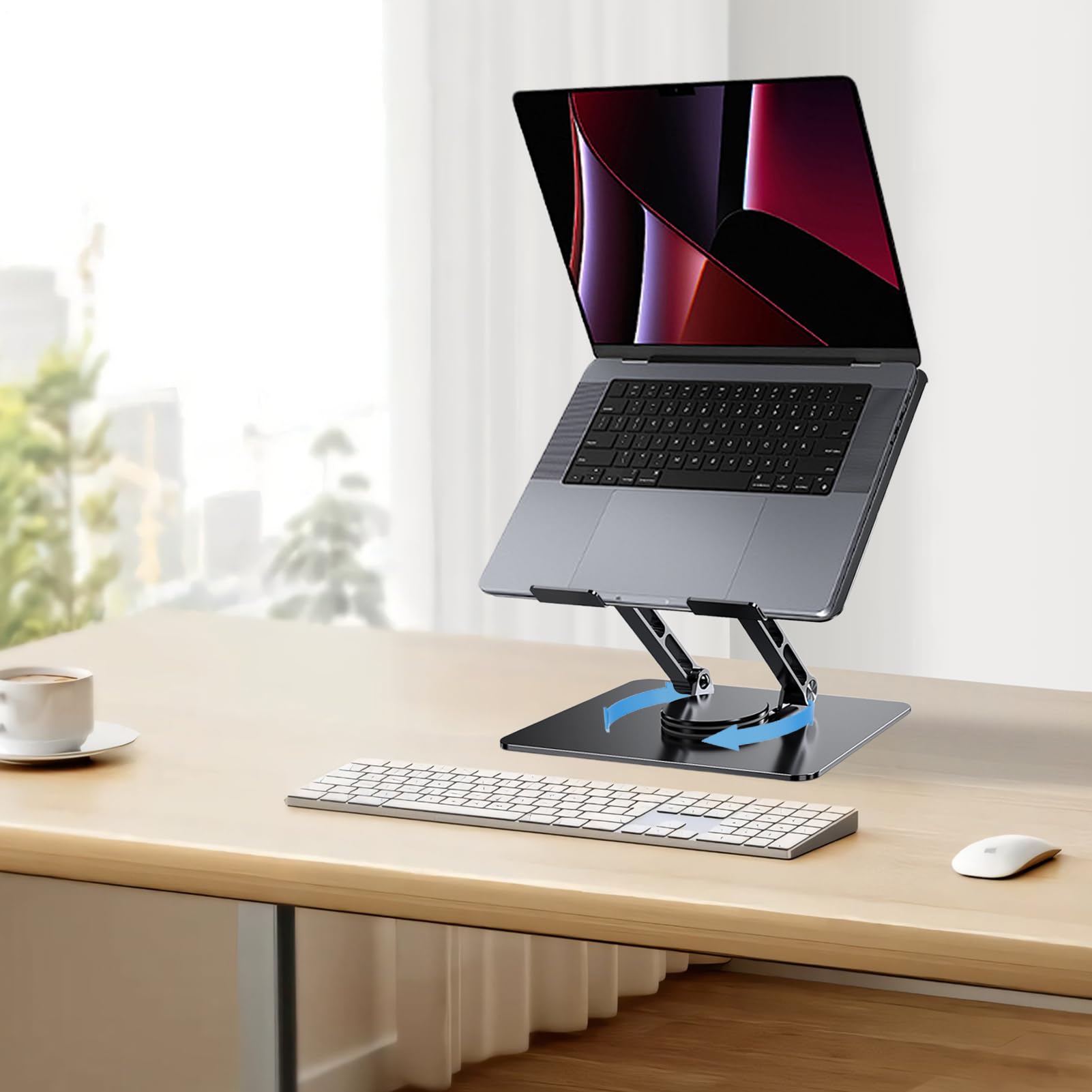Supporto per laptop in alluminio, supporto regolabile per laptop con | rotazione a 360°, pieghevole in lega di alluminio per notebook e tablet, supporto ergonomico e portatile per postazioni di la