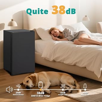 SMETA Mini Fridge 3.2 Cu.Ft, Single Door Small Refrigerator for Bedroom Office Dorm Apartment, Undercounter Compact Fridge for Garage Kitchen, Low Noise, Energey Saving, Black