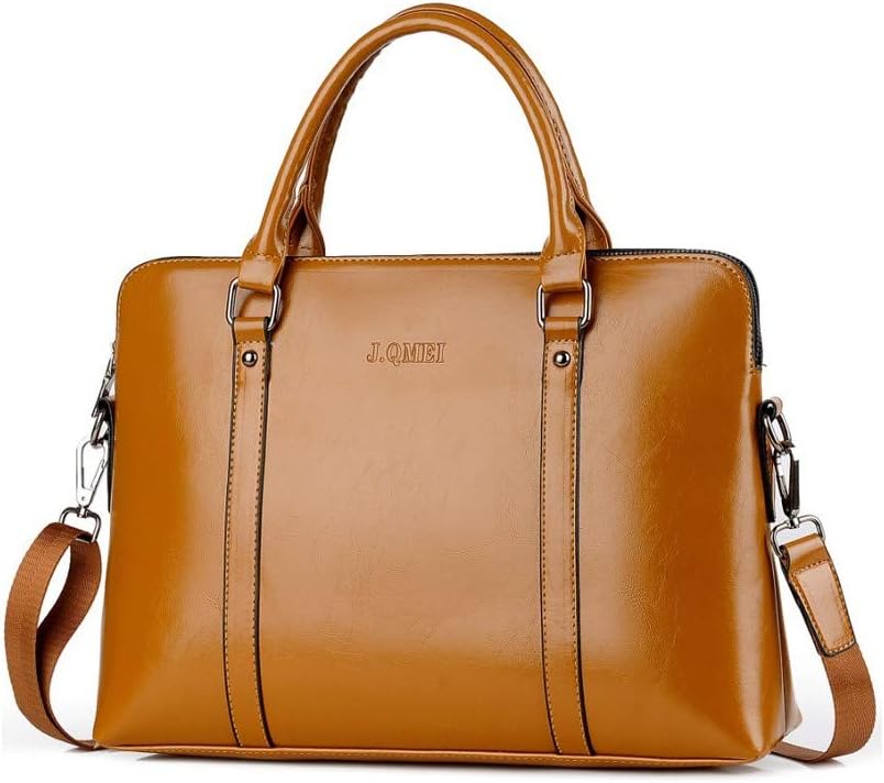 Leather Briefcase for Women Leather Laptop Bag Shoulder Messenger Bag Business Work Bag for 14"&15.6“ Laptop/Notebook Computer bag (Orange)