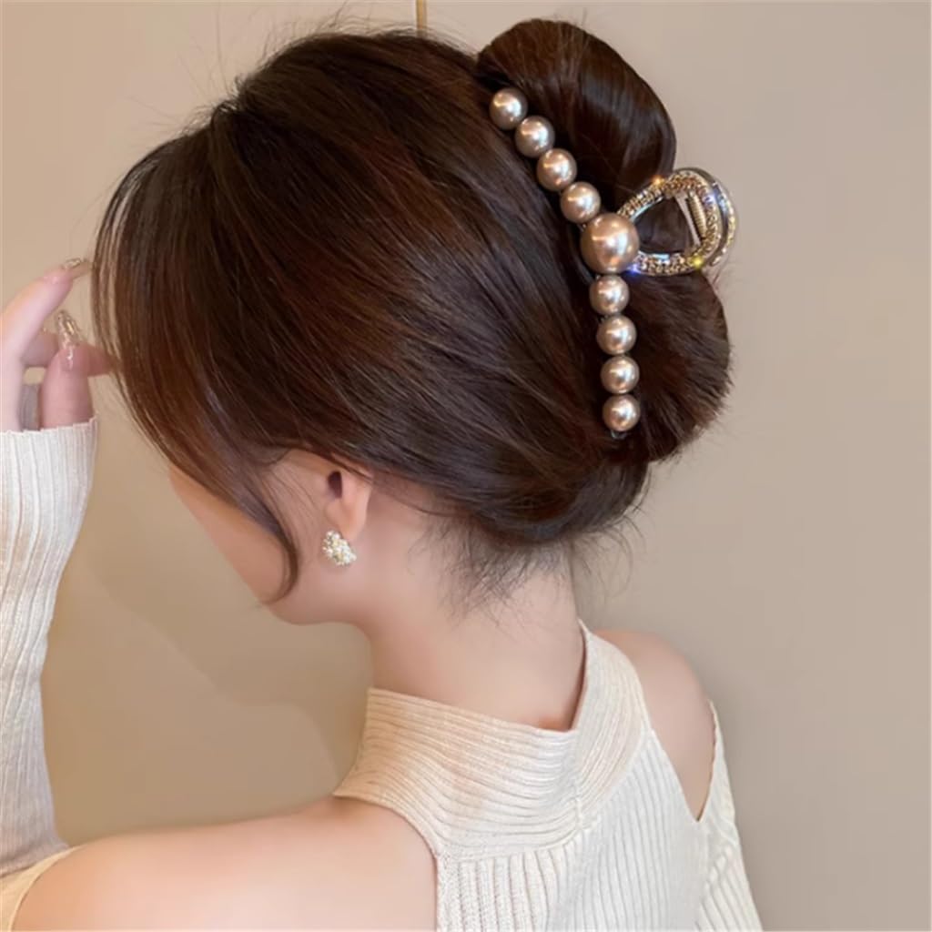 Autumn and winter acrylic curry pearl rhinestone grab clip female back of the plate hair shark clip large hair clip hair card headdresses
