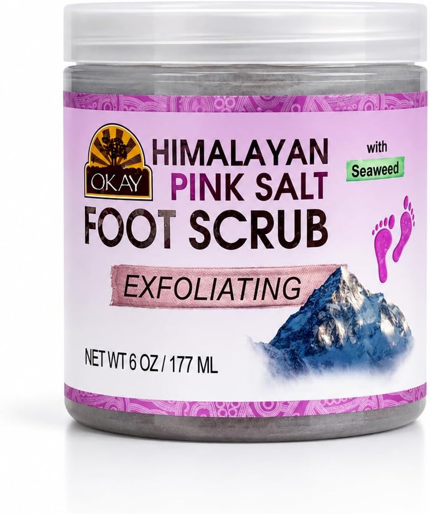 OKAY Himalayan Pink Salt Foot Scrub - Himalayan Salt Scrub, Body Exfoliator for Women and Men, Exfoliating for Feet, Hands & Face, Vegan, Natural Ingredients - 6 oz Jar (Pack of 1)