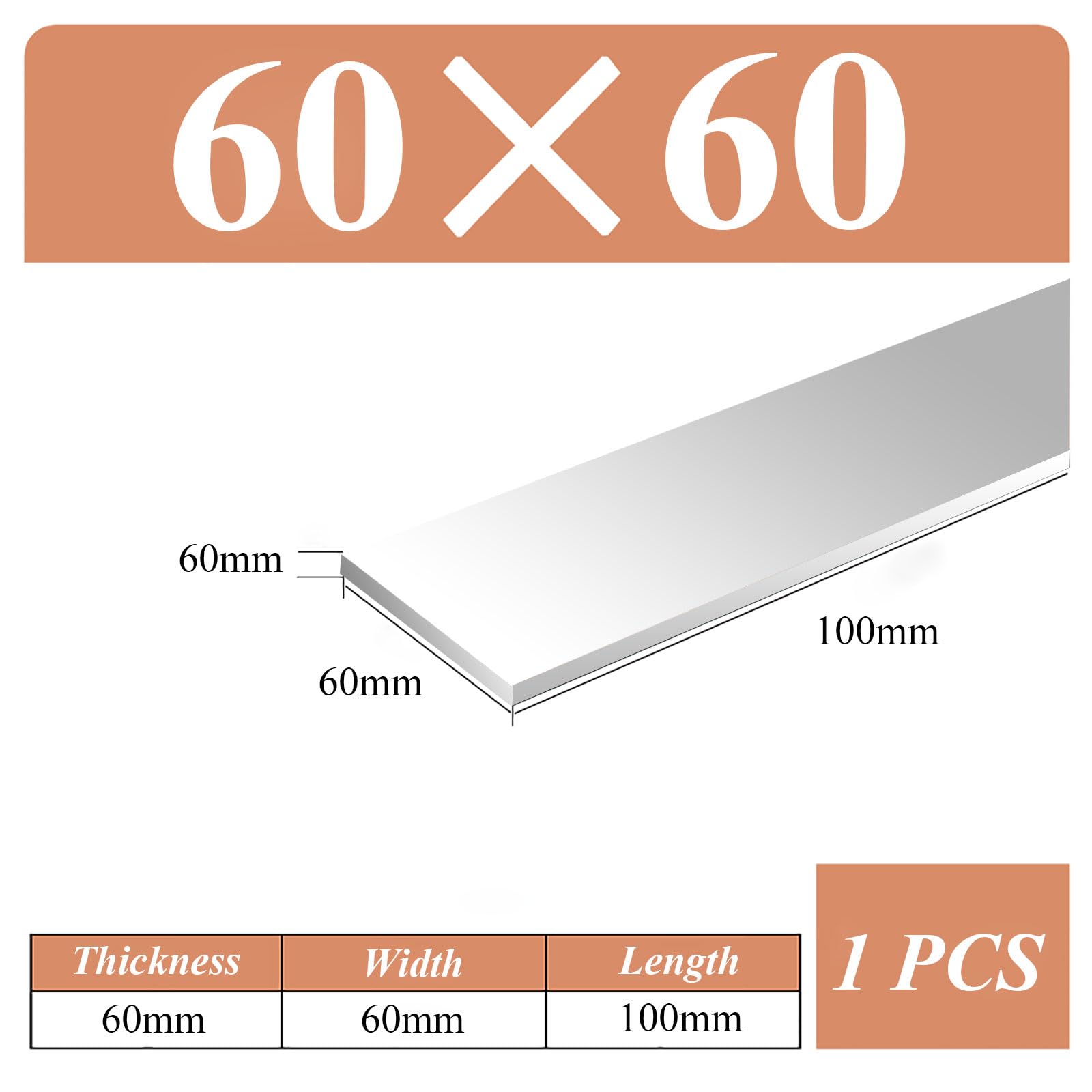 Aluminium-Flachstange/-platte, 40/50/60 x 40/50/60 x 100 mm, Aluminium-Flachstange, massives neues Walzgut, 50 x 50 x 100 mm (40 x 40 x 100 mm)(60 * 60 * 100mm)