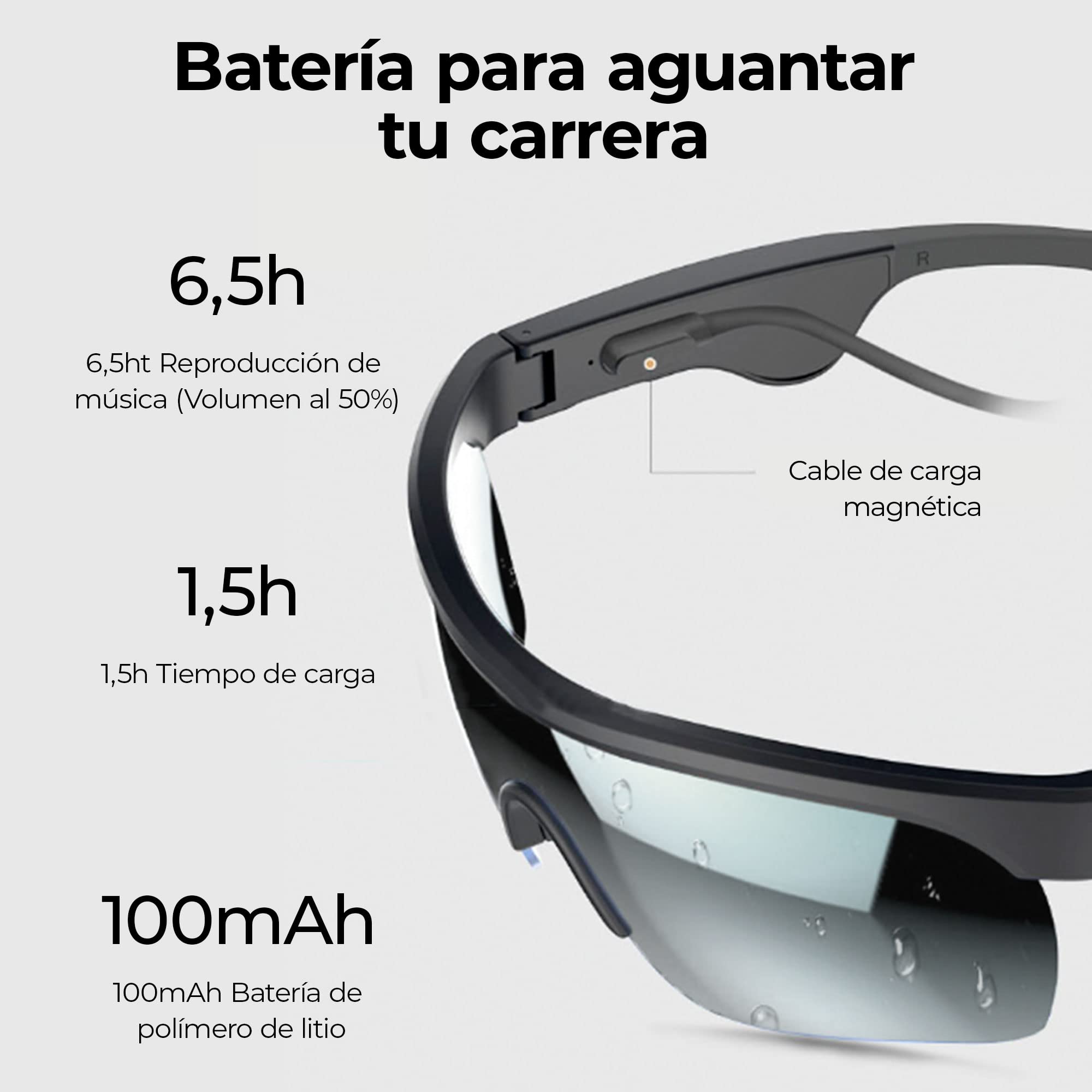 KSIX Phoenix Gafas de Sol Smart con Auriculares Inalámbricos. Resistentes al Agua. 6,5h Autonomía. Sonido Privado. Gafas Deportivas. Categoría 3. Manos Libres. Doble Lente