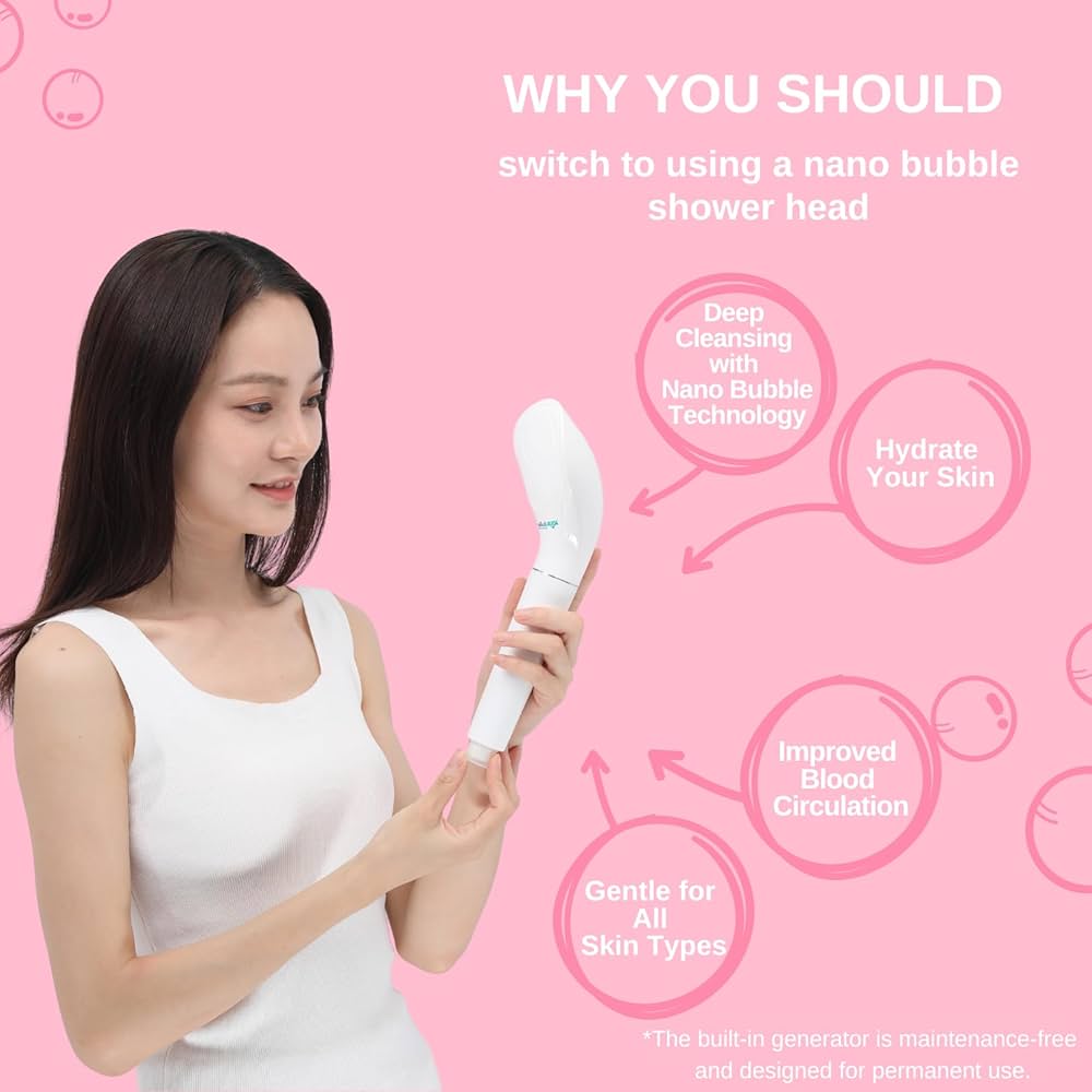 Silky Nano Bubble Shower ホワイト Japanese Shower Head with High-Density Micro Bubbles (White