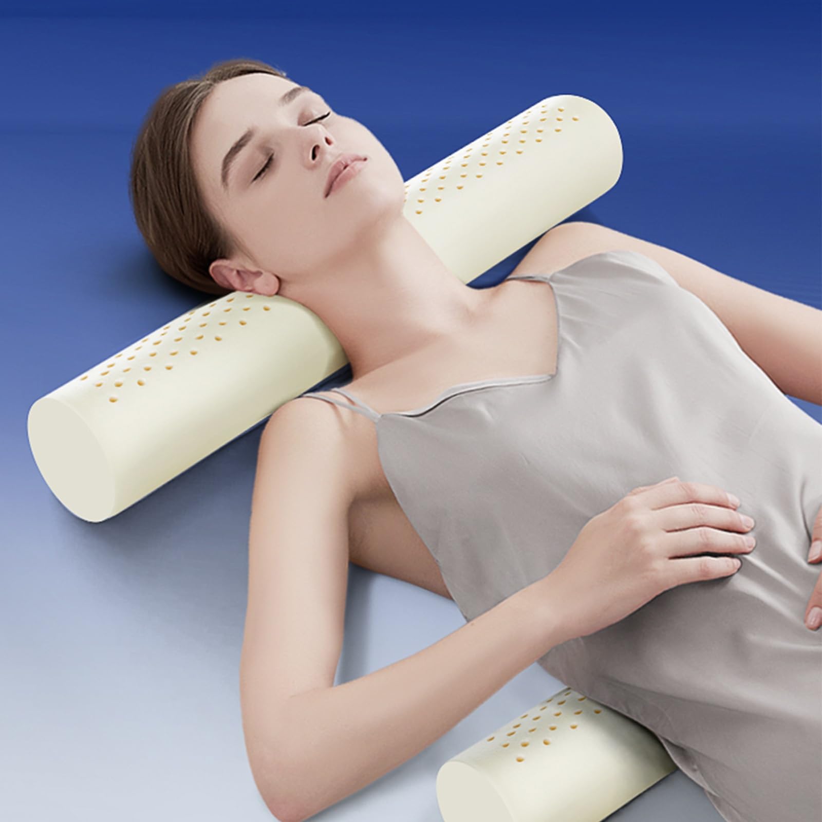 Nackenrolle Mit Bezug 60x10 Cm Kissenrolle Aus Memory Foam Multifunktionales Nackenkissen Rollen Kissen Zum Schlafen Im Liegen Und Zur Unterstützung Von Rücken Und Beinen for Bett Und Sofa(Light Blue,