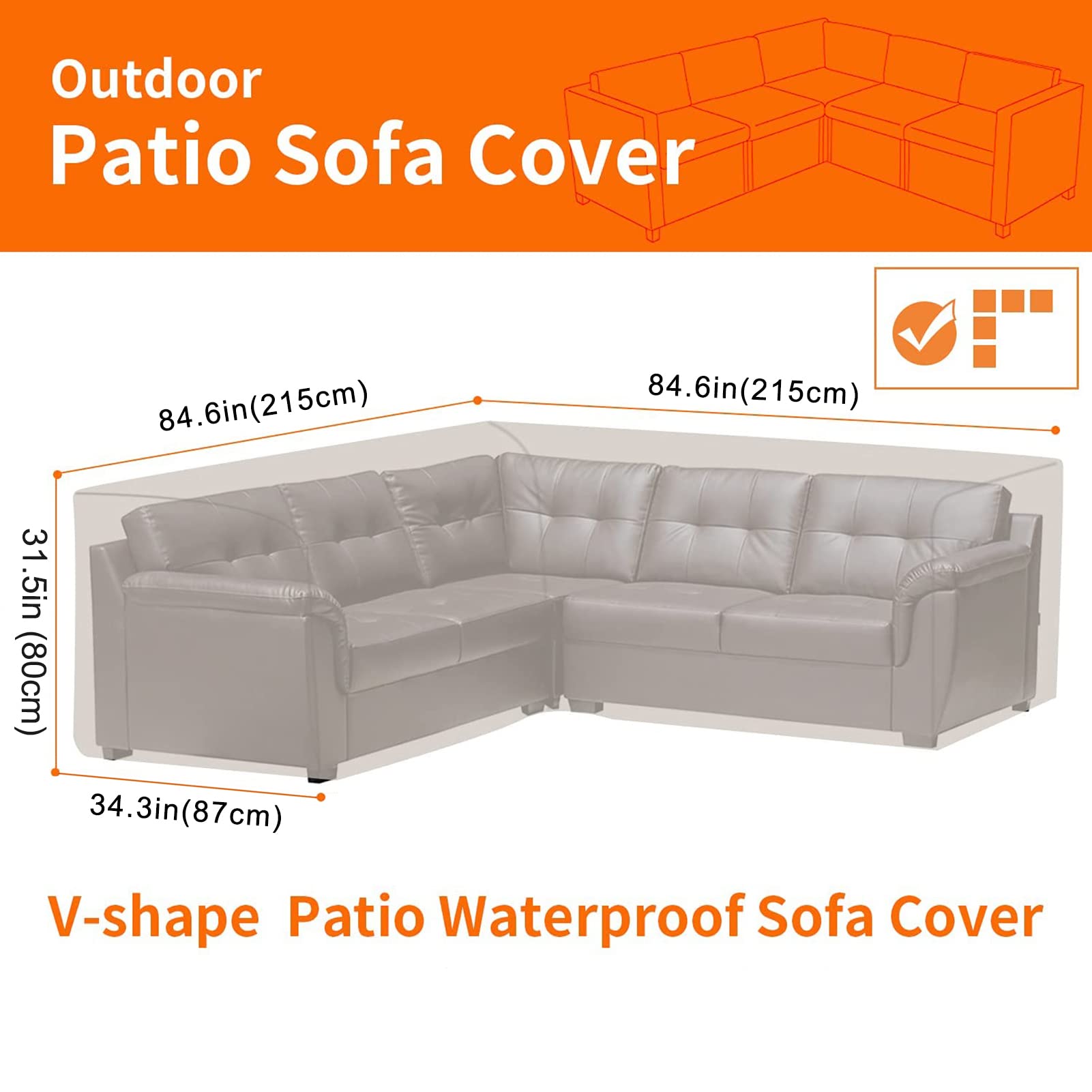 Funda para Muebles de Jardín, Cubierta Impermeable en Forma de L/V para Sofá de Esquina, Cubiertas Antipolvo para Uso en Exteriores (215x215x87x80cm,Beige)