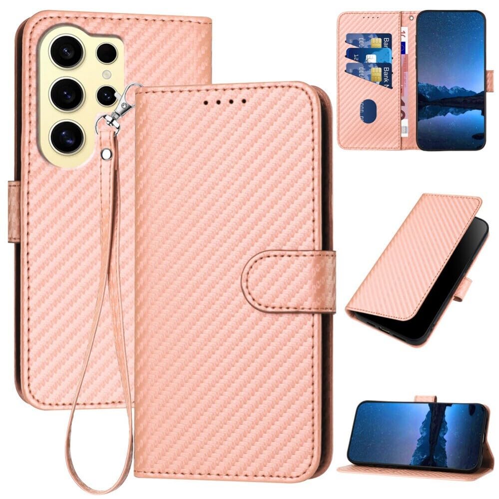 Housse Samsung Galaxy S21 FE rose portefeuille rabat fibre carbone