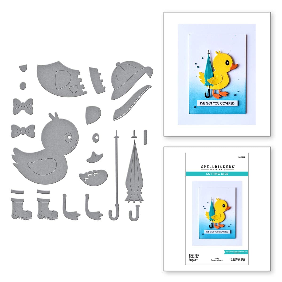 Spellbinders Duck with Umbrella Etched Dies from Showered with Love Collection by Vicki Papaioannou, Metal, ONE