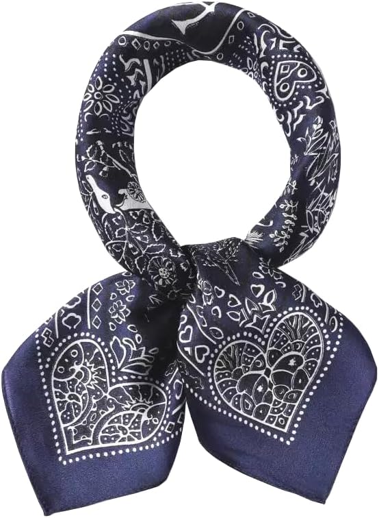 ANDANTINO 100% Pure Mulberry Silk Small Square Scarves -21'' x 21''- Digital Printed Neckerchief –Women Men Lightweight Scarf