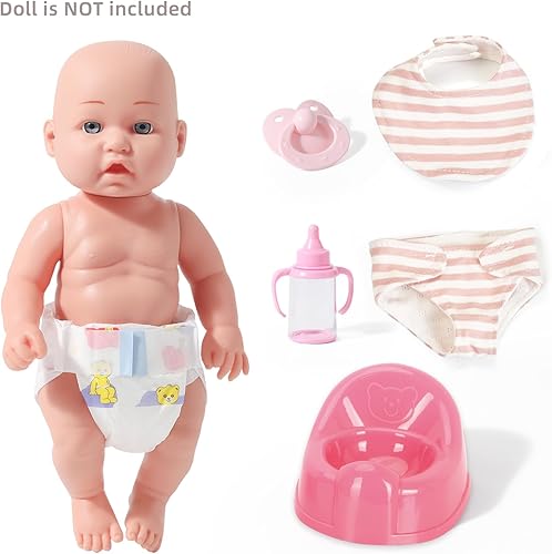Miniatura 3 de Juego de accesorios realistas para muñecas de bebé, juguetes para muñecas de 12 pulgadas, incluye orinal de muñeca, babero, chupete, pañal y