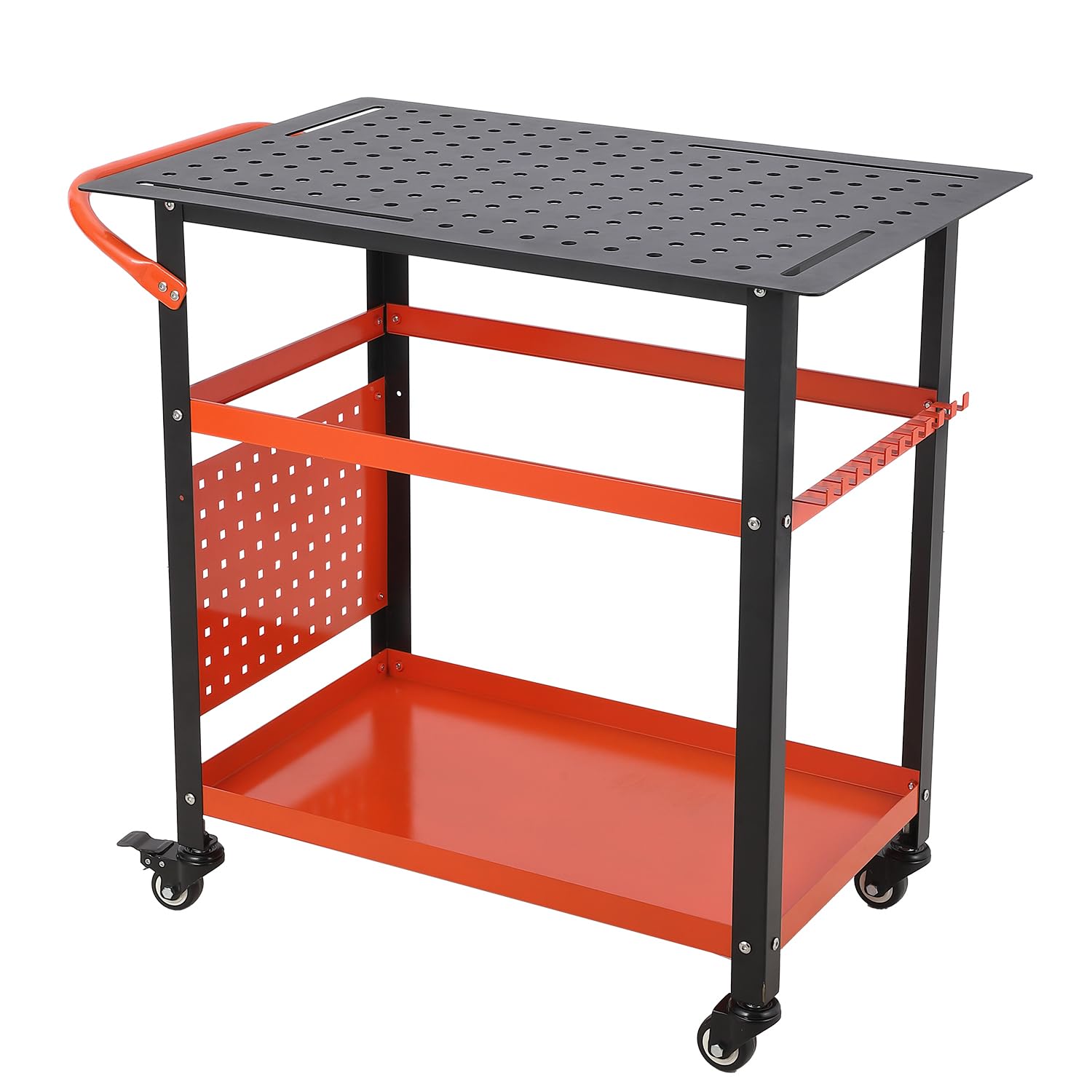 Portable Welding Table with Wheels, 36''X 24" Welding Table, Rolling Welding Table with 5/8-Inch Fixture Holes & Double-Layer Storage Board, 600lb