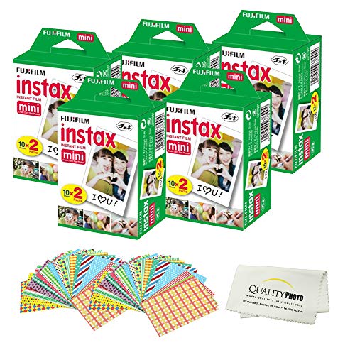 Fujifilm INSTAX Mini Instant Film 2 Pack - 100 Sheets - (White) for Fujifilm Instax Mini 8 & Mini 9 Cameras + Frame Stickers and Microfiber Cloth Accessories …