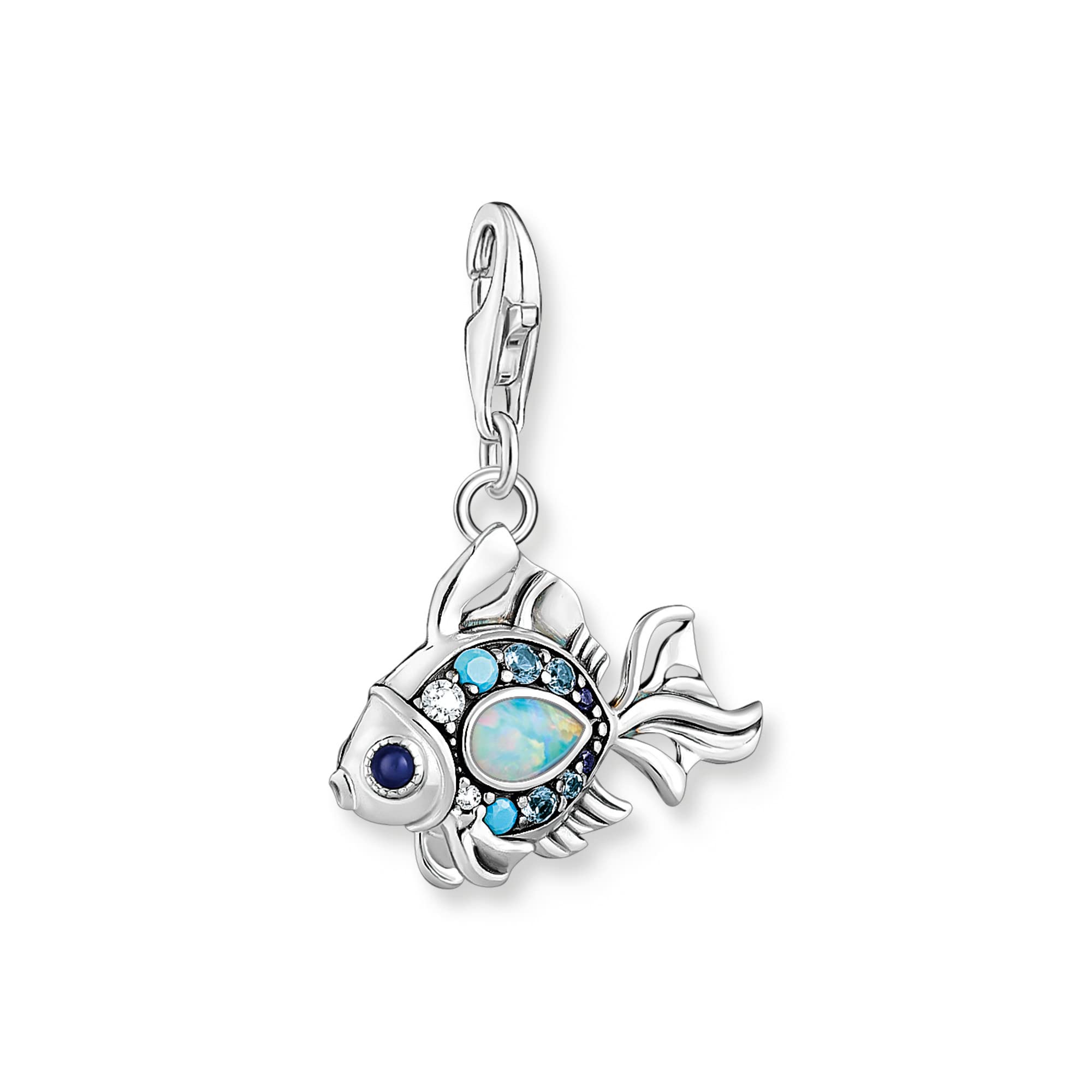 THOMAS SABO Charm-Anhänger Fisch mit blauen Steinen silber 925 Sterlingsilber, Geschwärzt